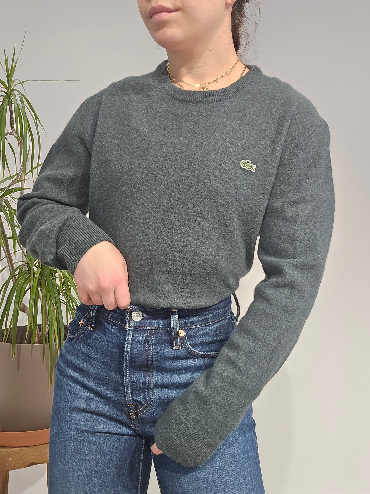 Pull en laine vert foncé - S