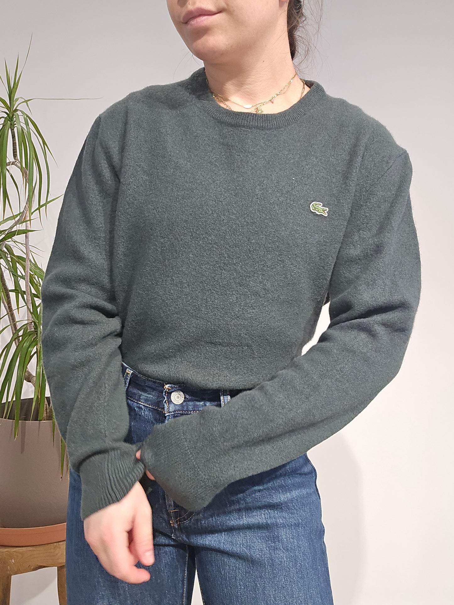 Pull en laine vert foncé - S