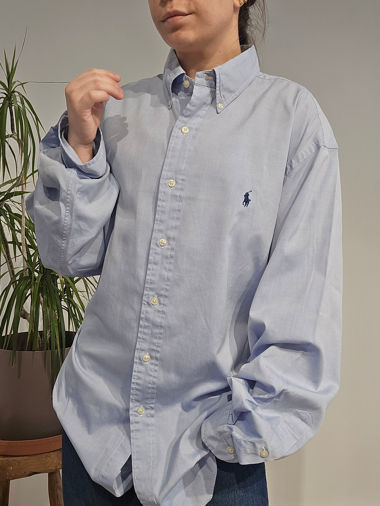 Chemise en coton unie bleu - XL