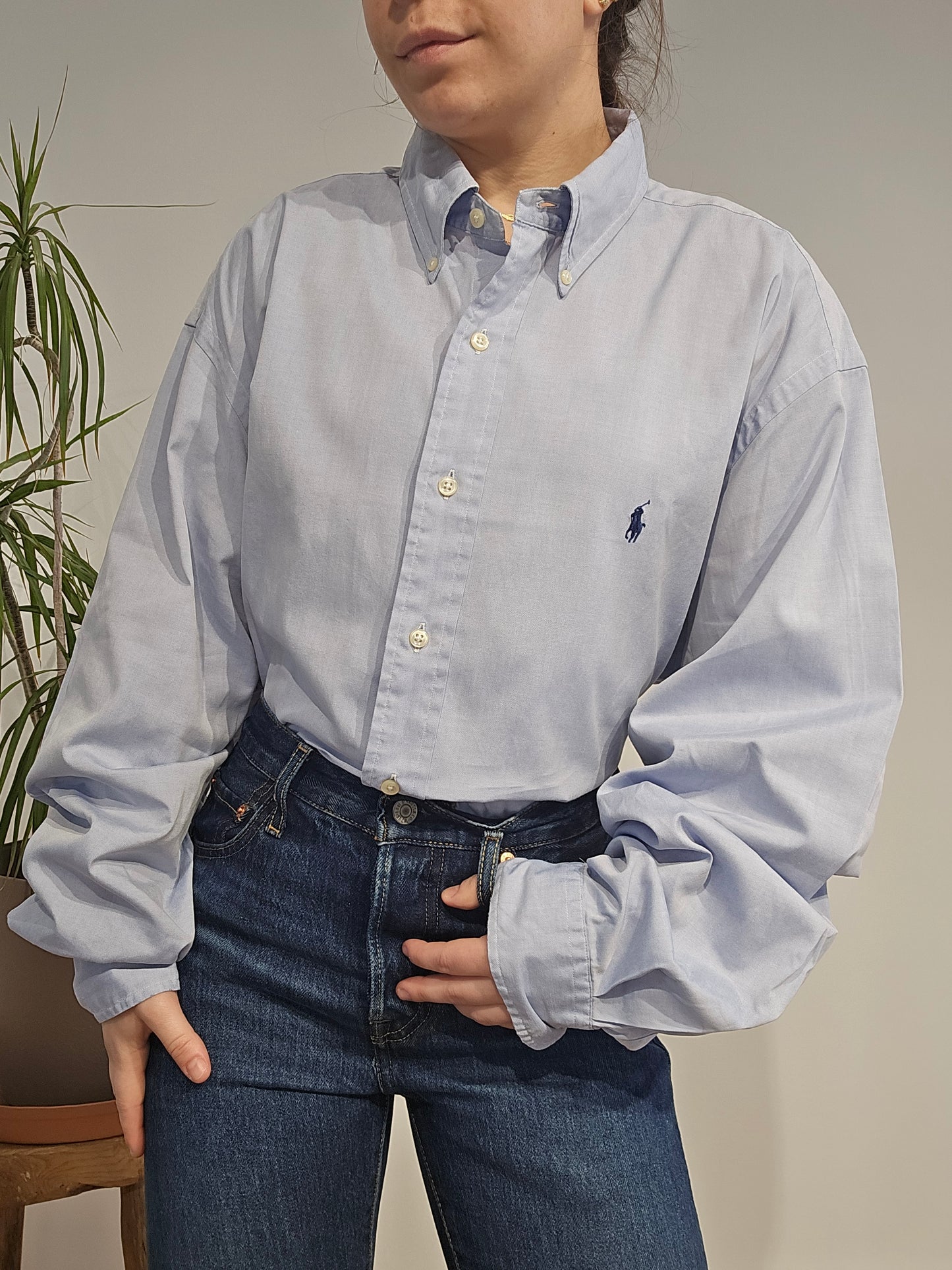 Chemise en coton unie bleu - XL
