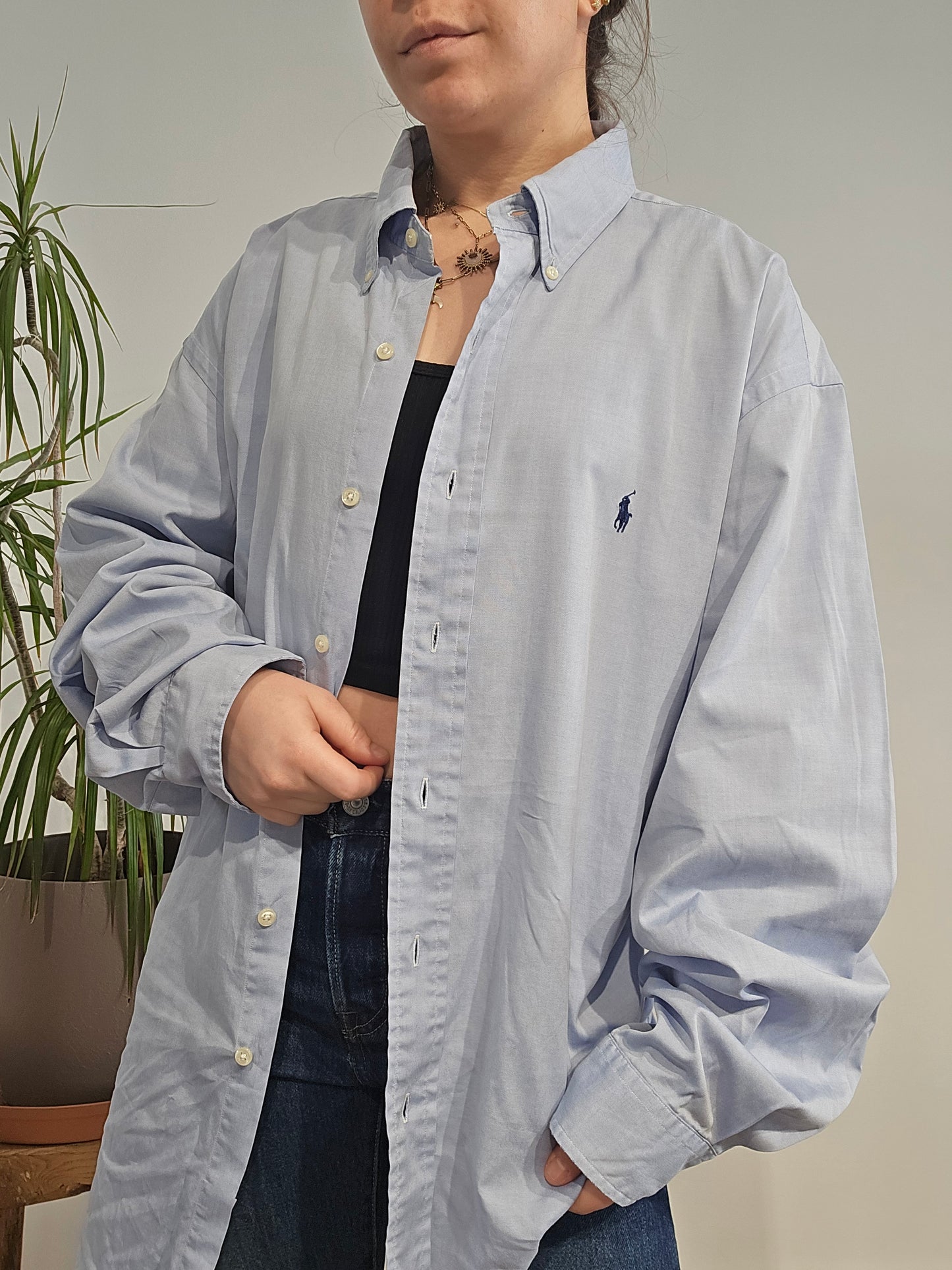 Chemise en coton unie bleu - XL