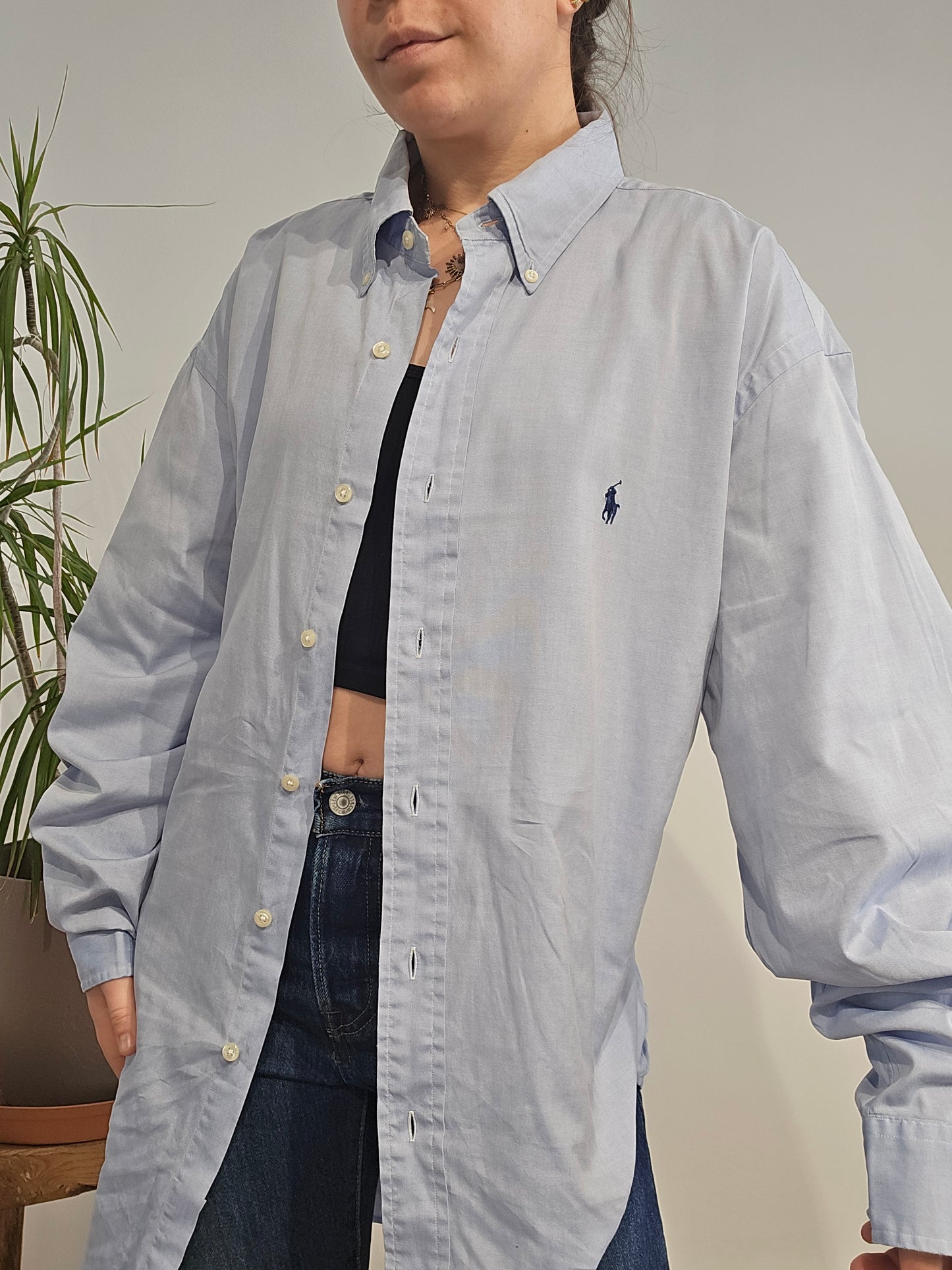 Chemise en coton unie bleu - XL