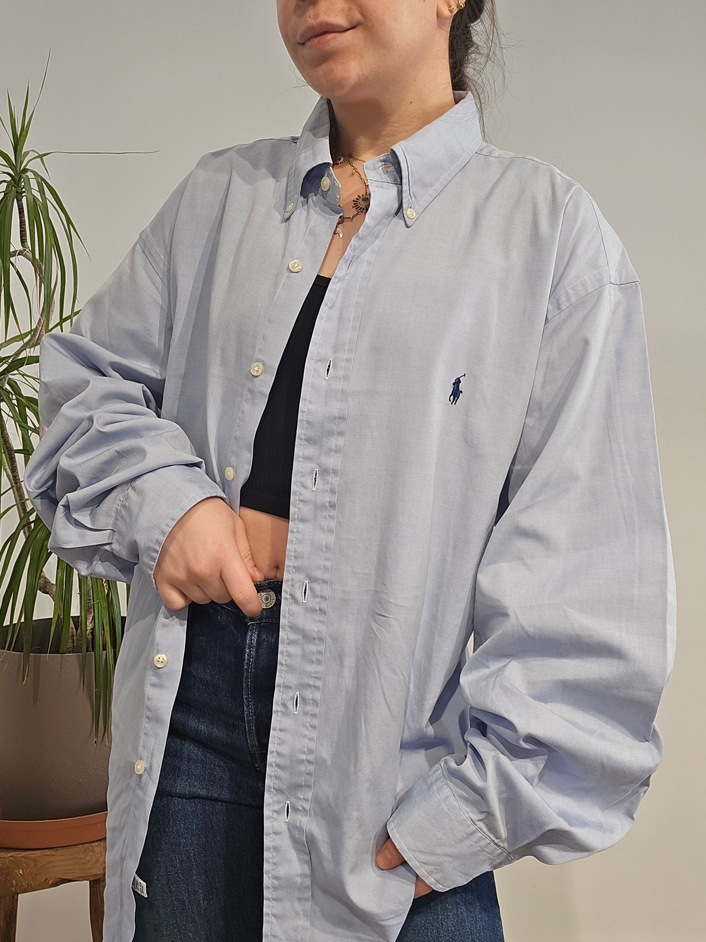 Chemise en coton unie bleu - XL