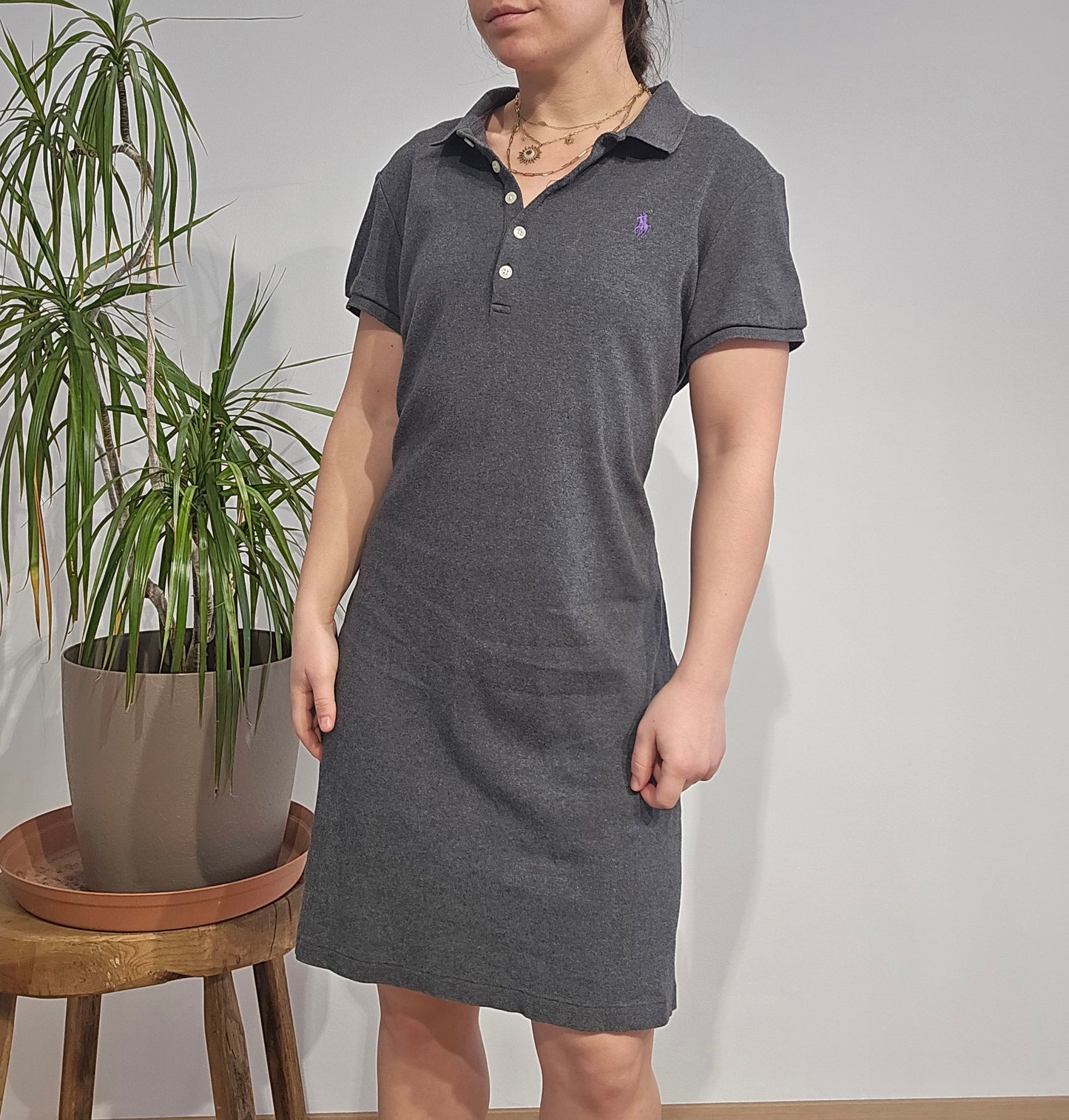 Robe polo gris foncé en coton - L