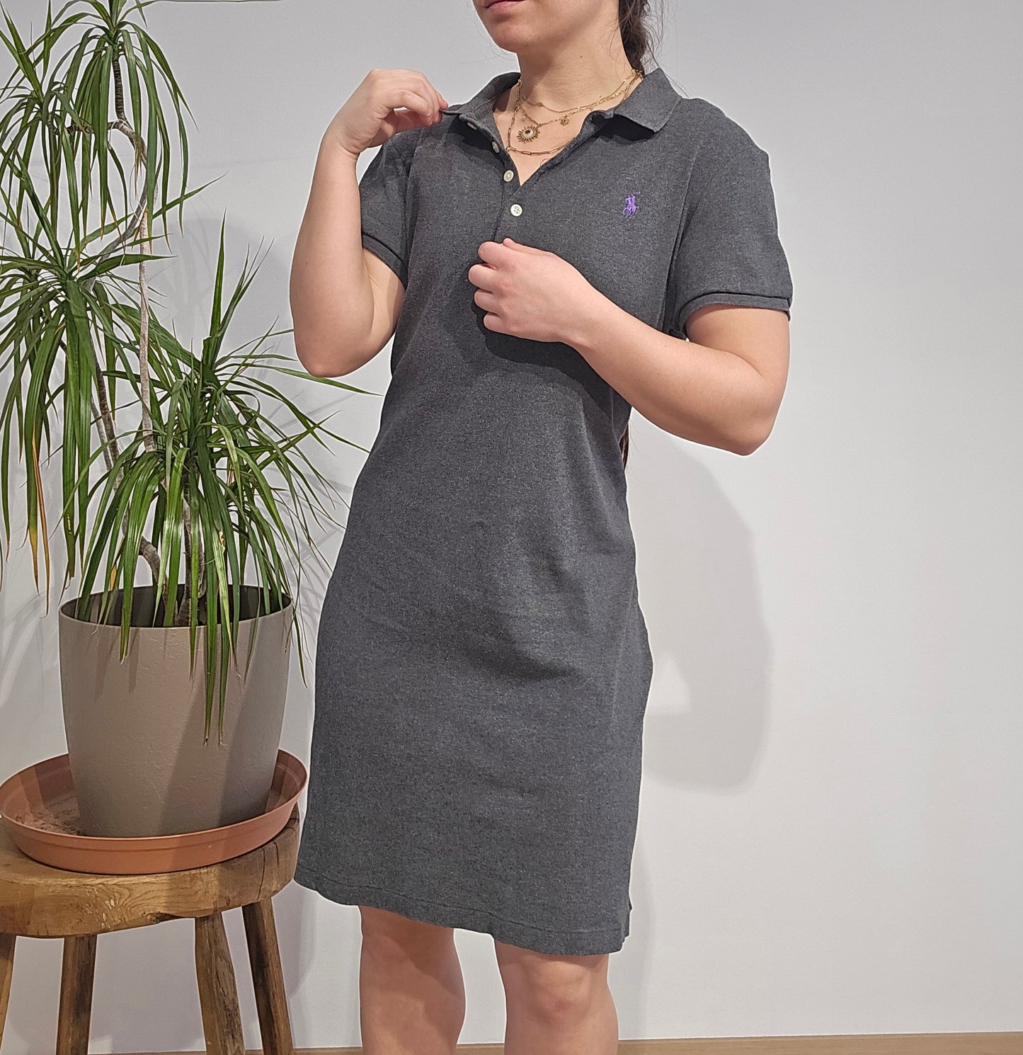 Robe polo gris foncé en coton - L