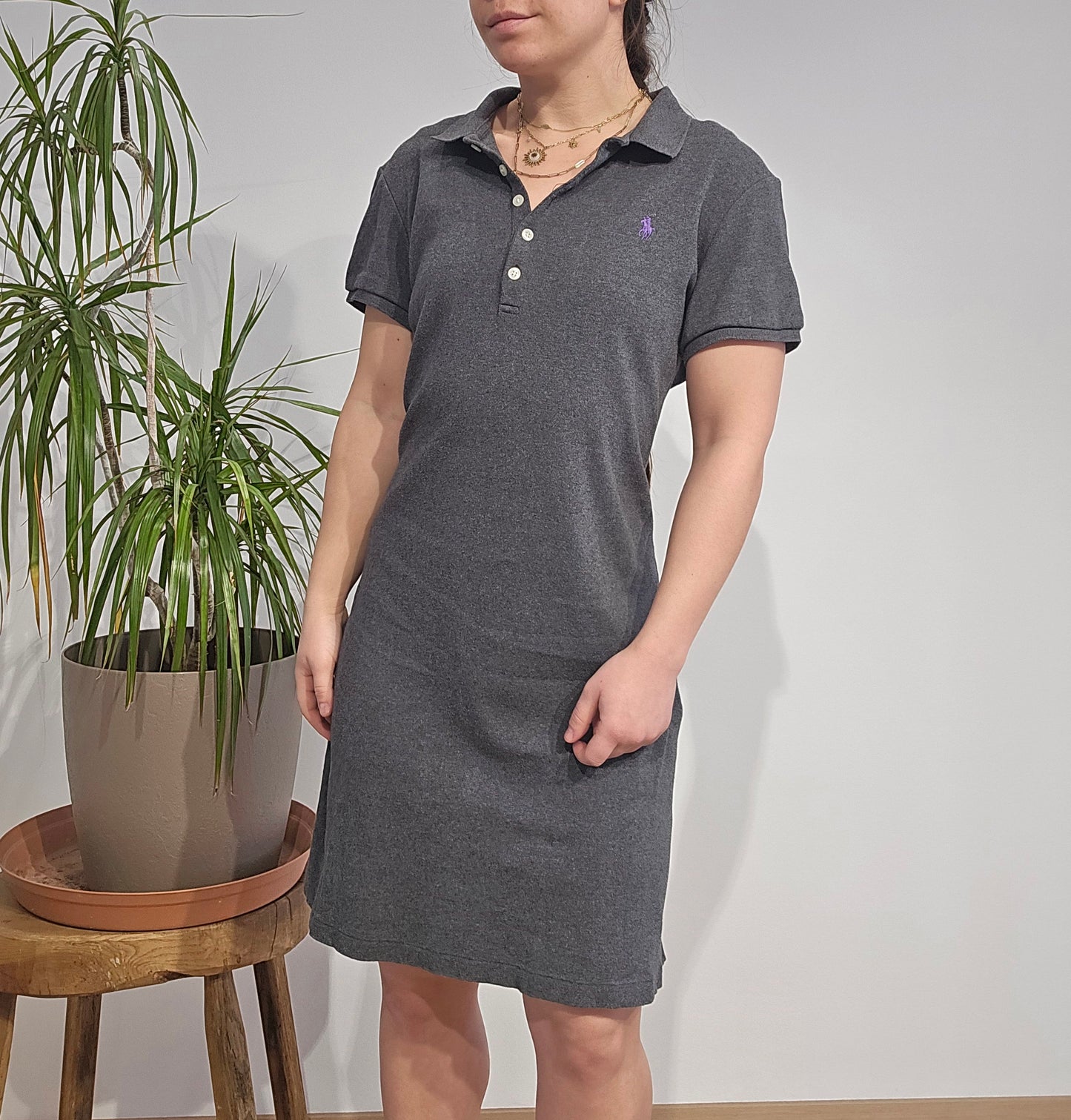 Robe polo gris foncé en coton - L