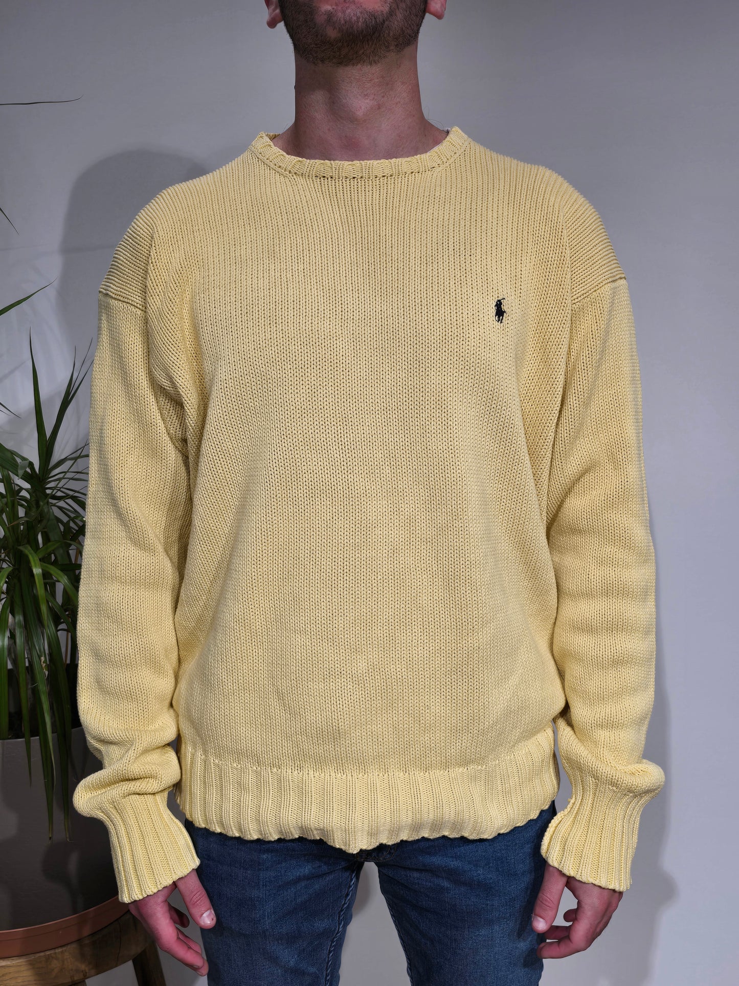 Pull en maille jaune en coton - XL