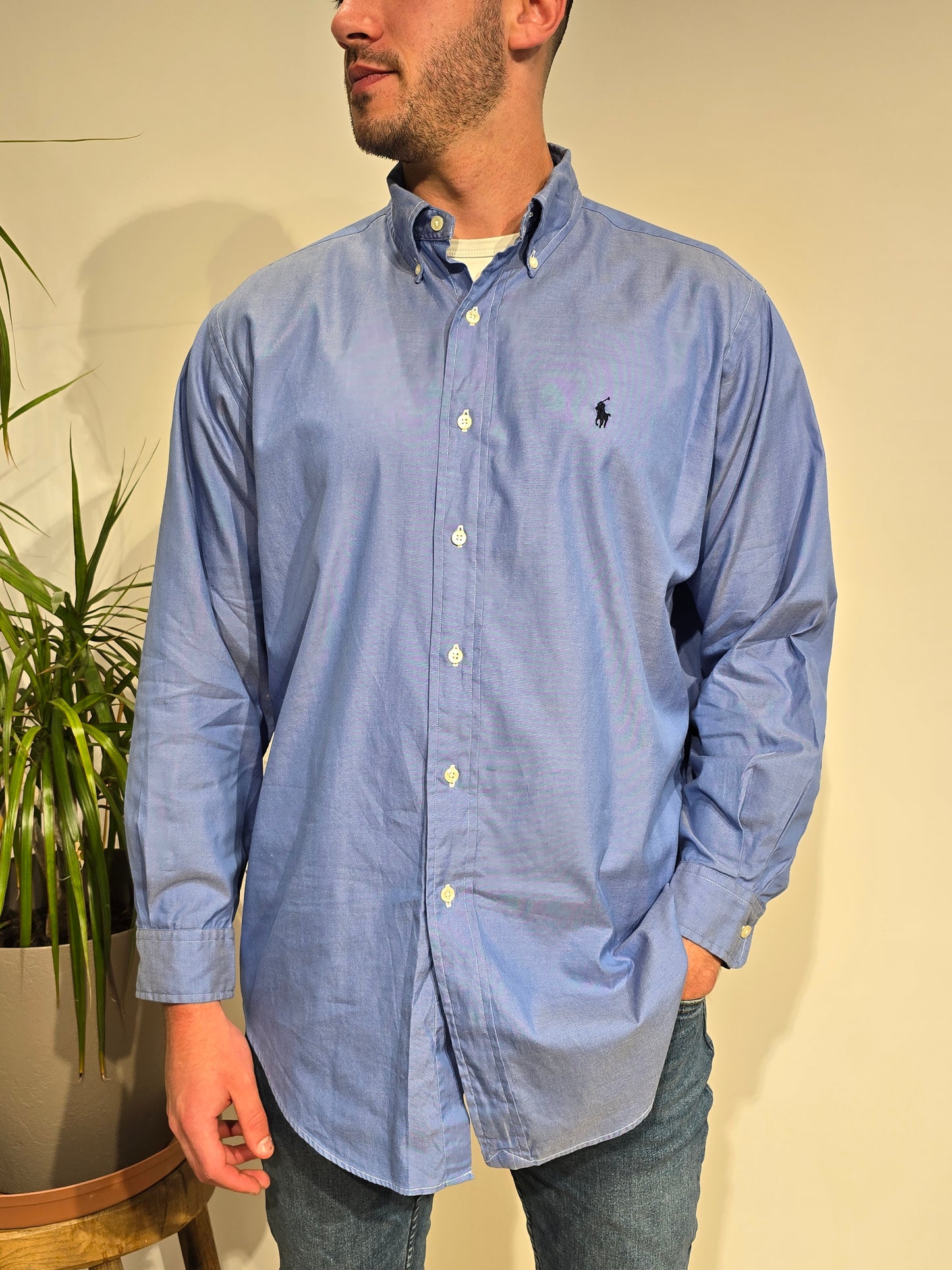 Chemise en coton bleu unie - XL
