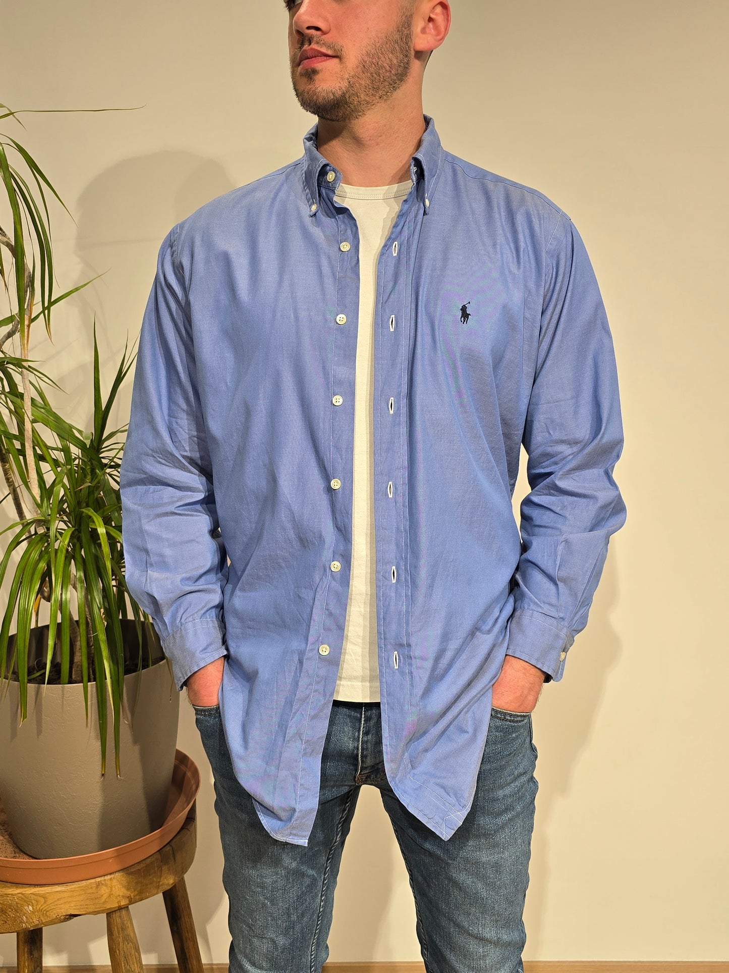 Chemise en coton bleu unie - XL