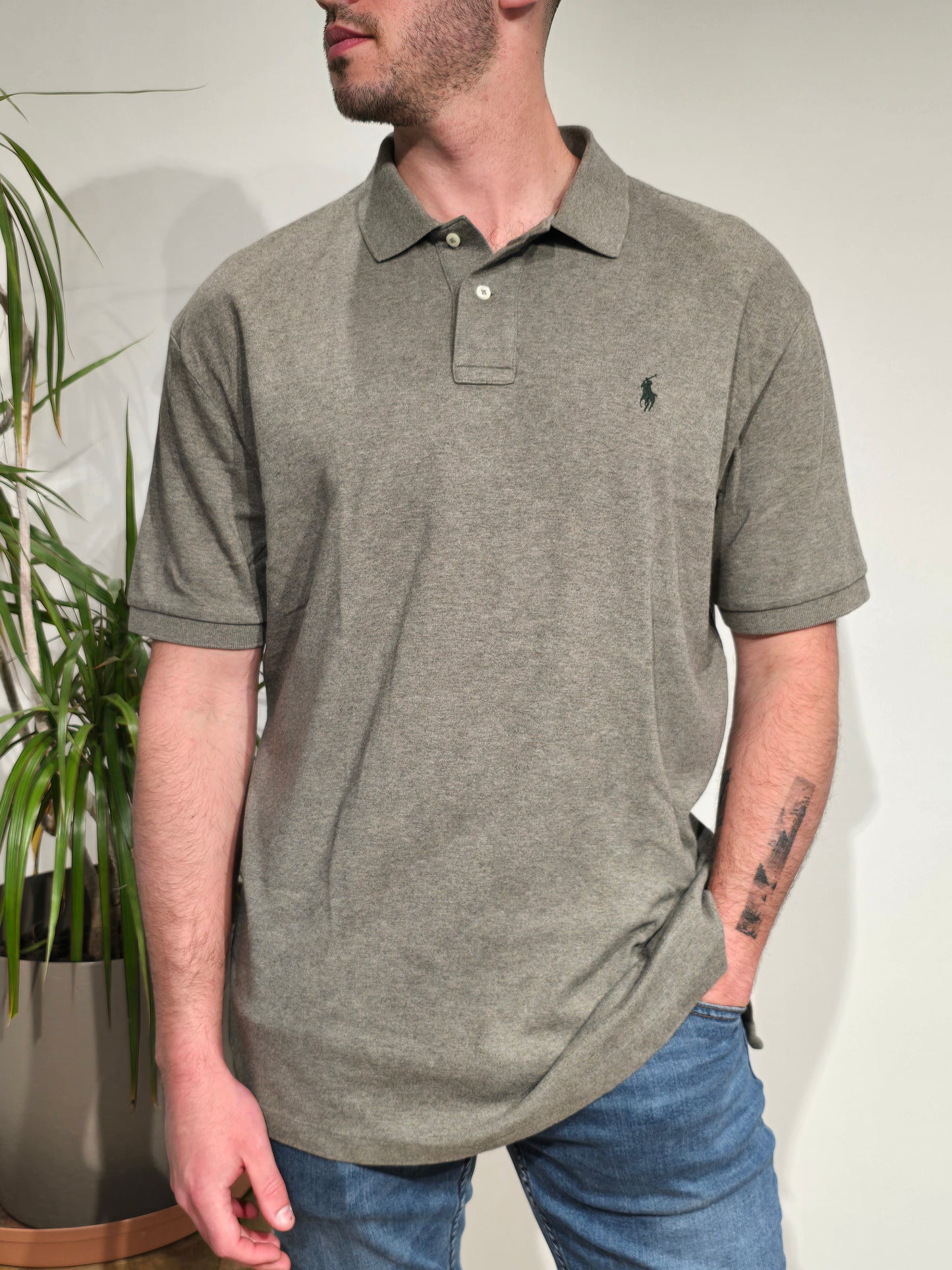 Polo gris anthracite en coton doux - XL