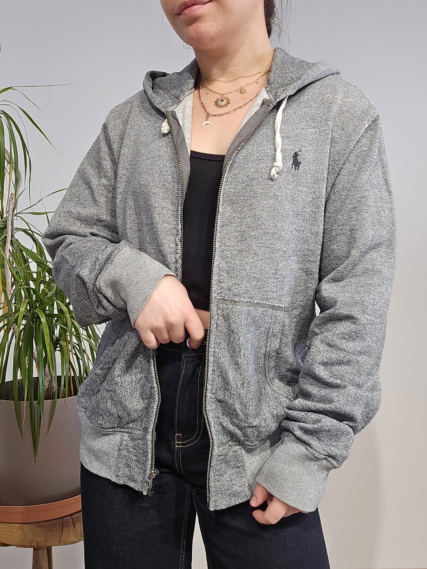 Sweat à capuche en coton gris - S