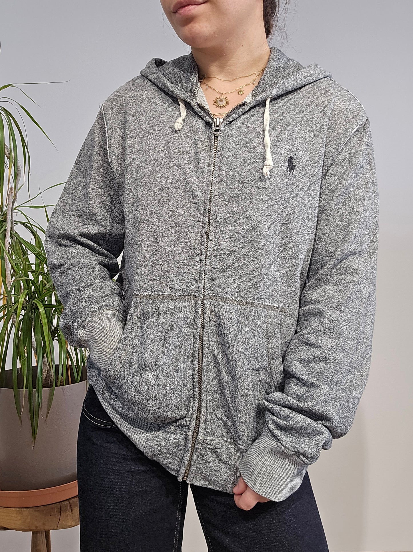 Sweat à capuche en coton gris - S