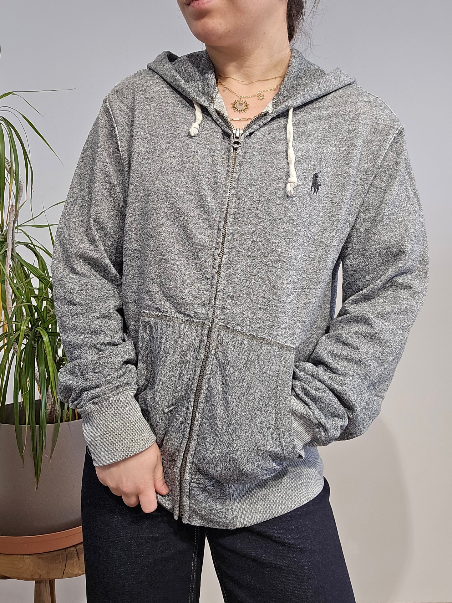 Sweat à capuche en coton gris - S