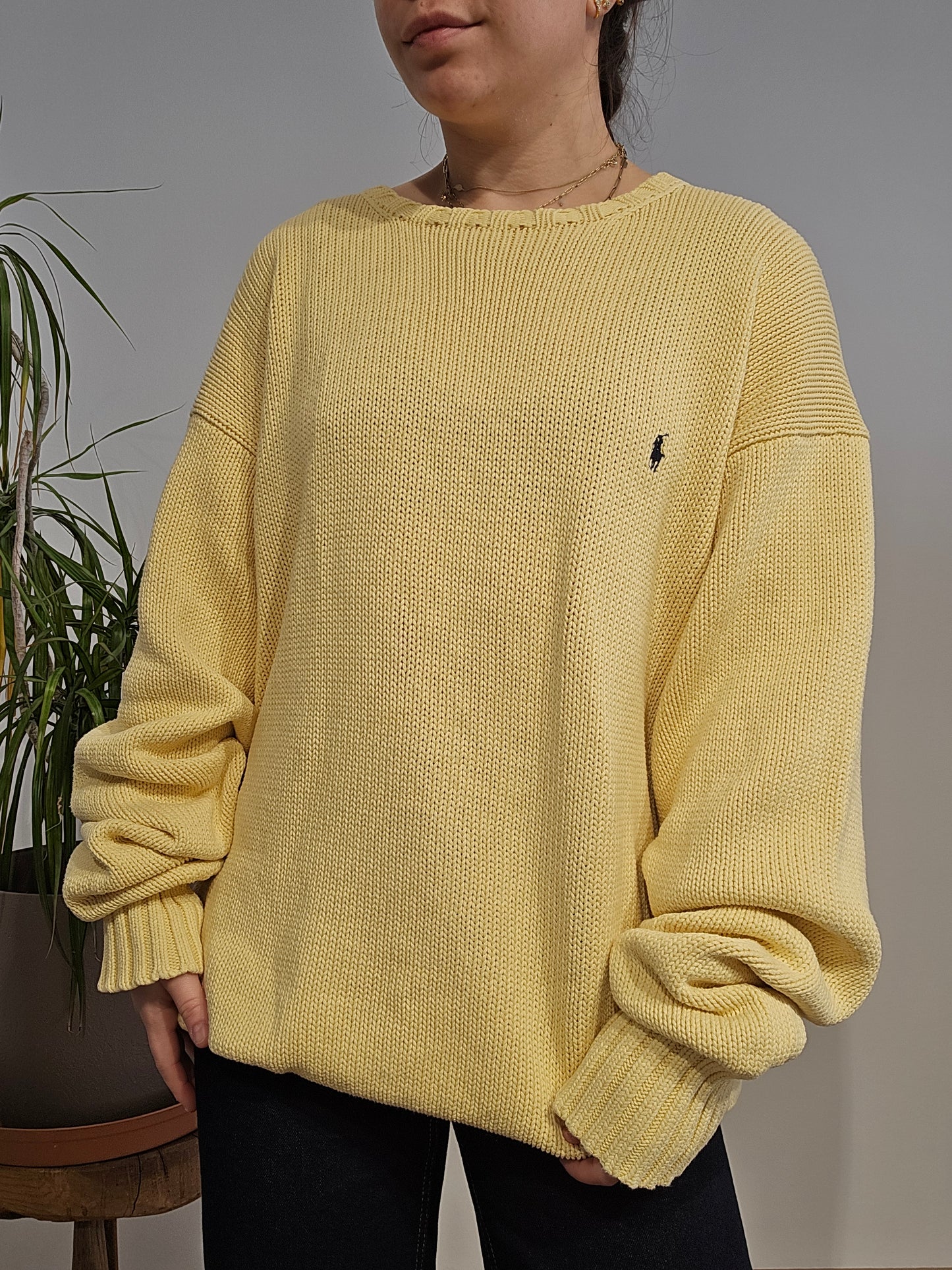 Pull en maille jaune en coton - XL/XXL