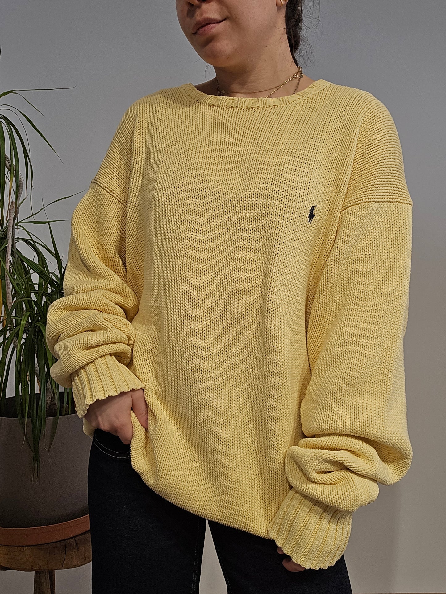 Pull en maille jaune en coton - XL/XXL
