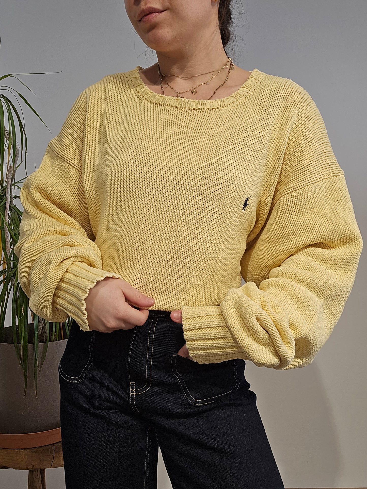 Pull en maille jaune en coton - XL/XXL