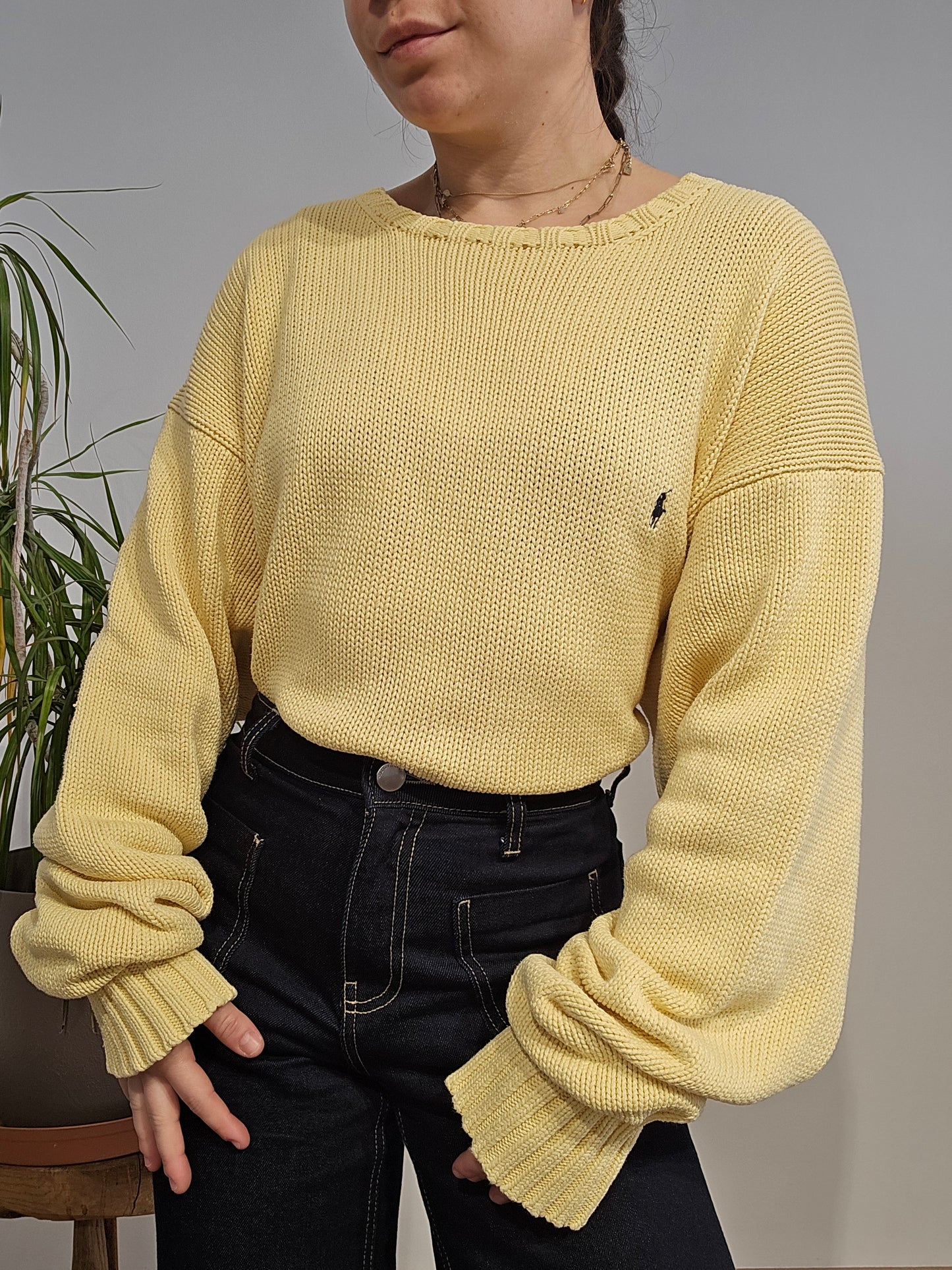 Pull en maille jaune en coton - XL/XXL