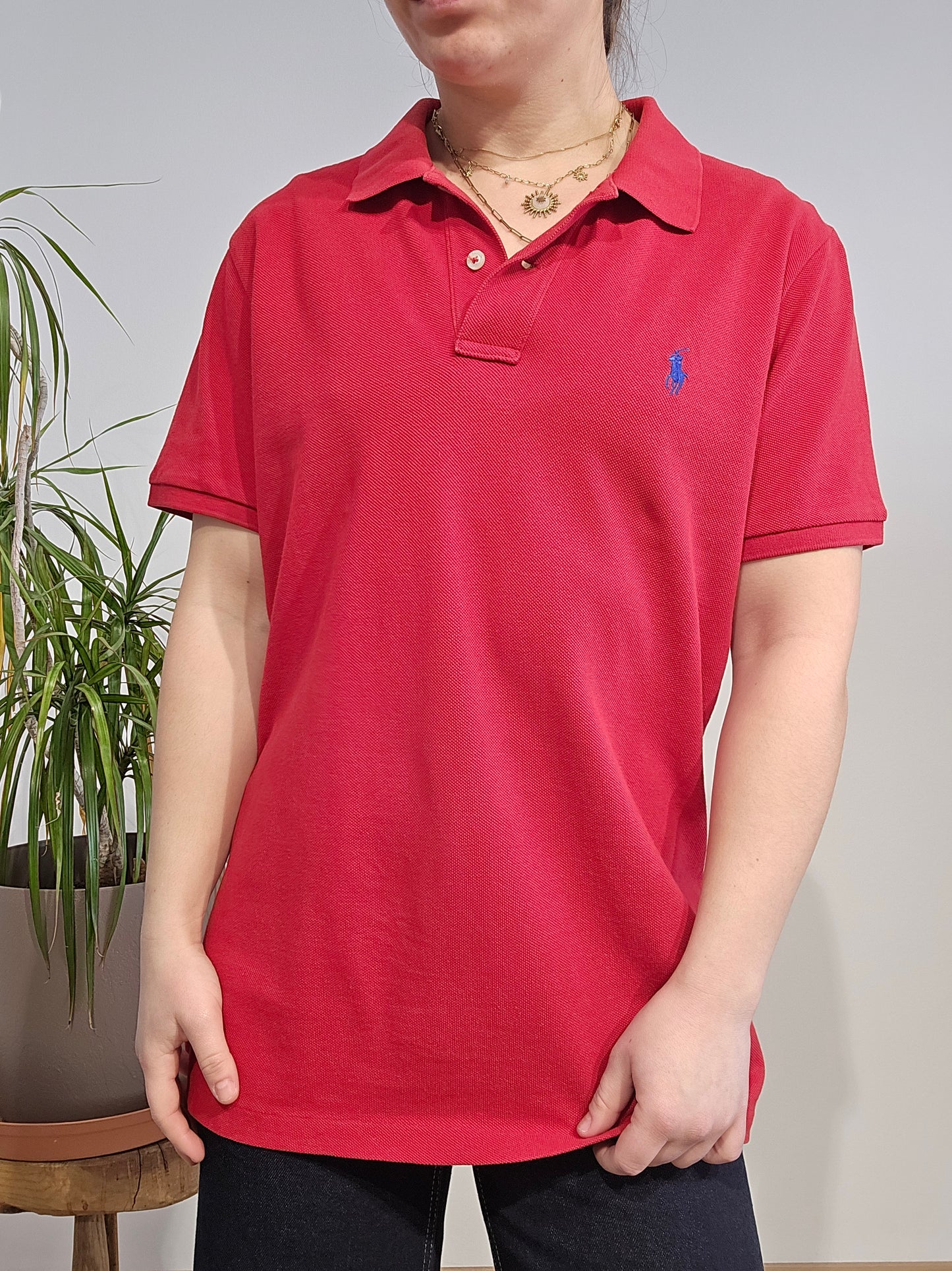 Polo skinny fit en coton rouge - L/XL