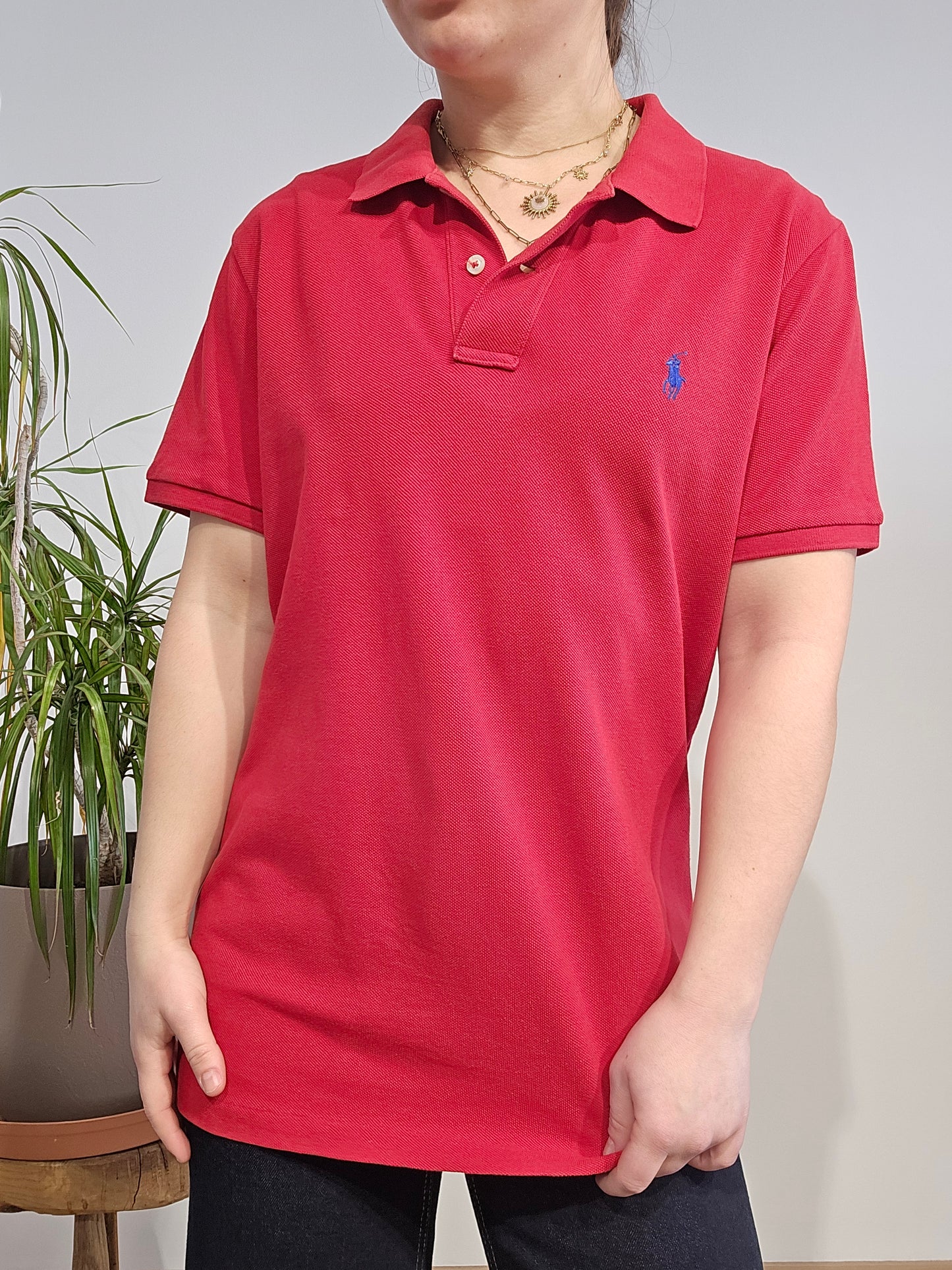 Polo skinny fit en coton rouge - L/XL
