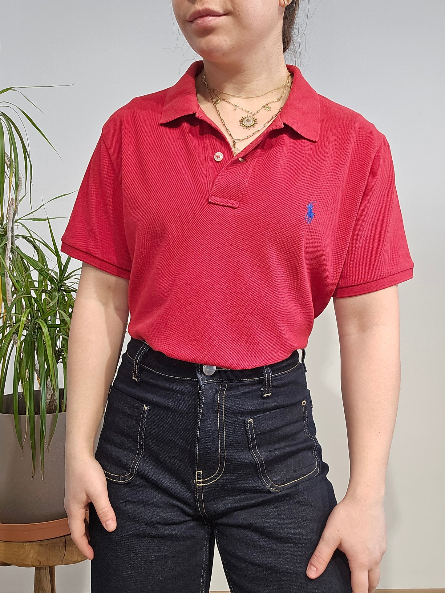 Polo skinny fit en coton rouge - L/XL