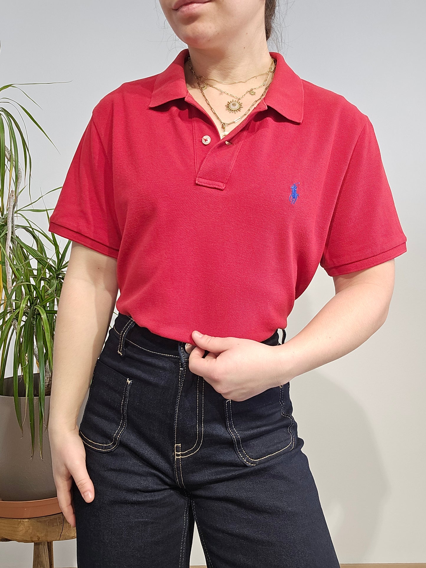 Polo skinny fit en coton rouge - L/XL