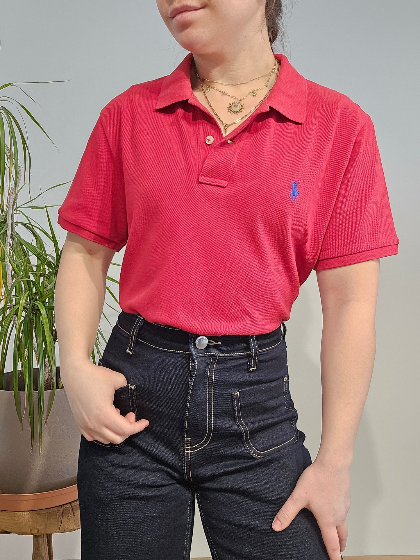 Polo skinny fit en coton rouge - L/XL