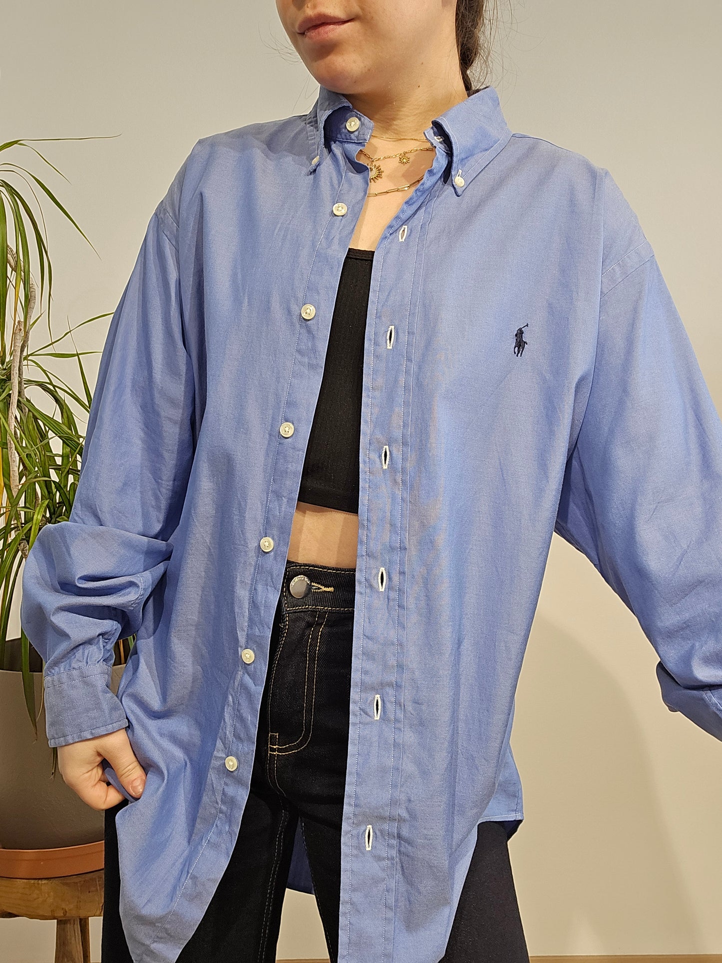 Chemise en coton bleu unie - XL