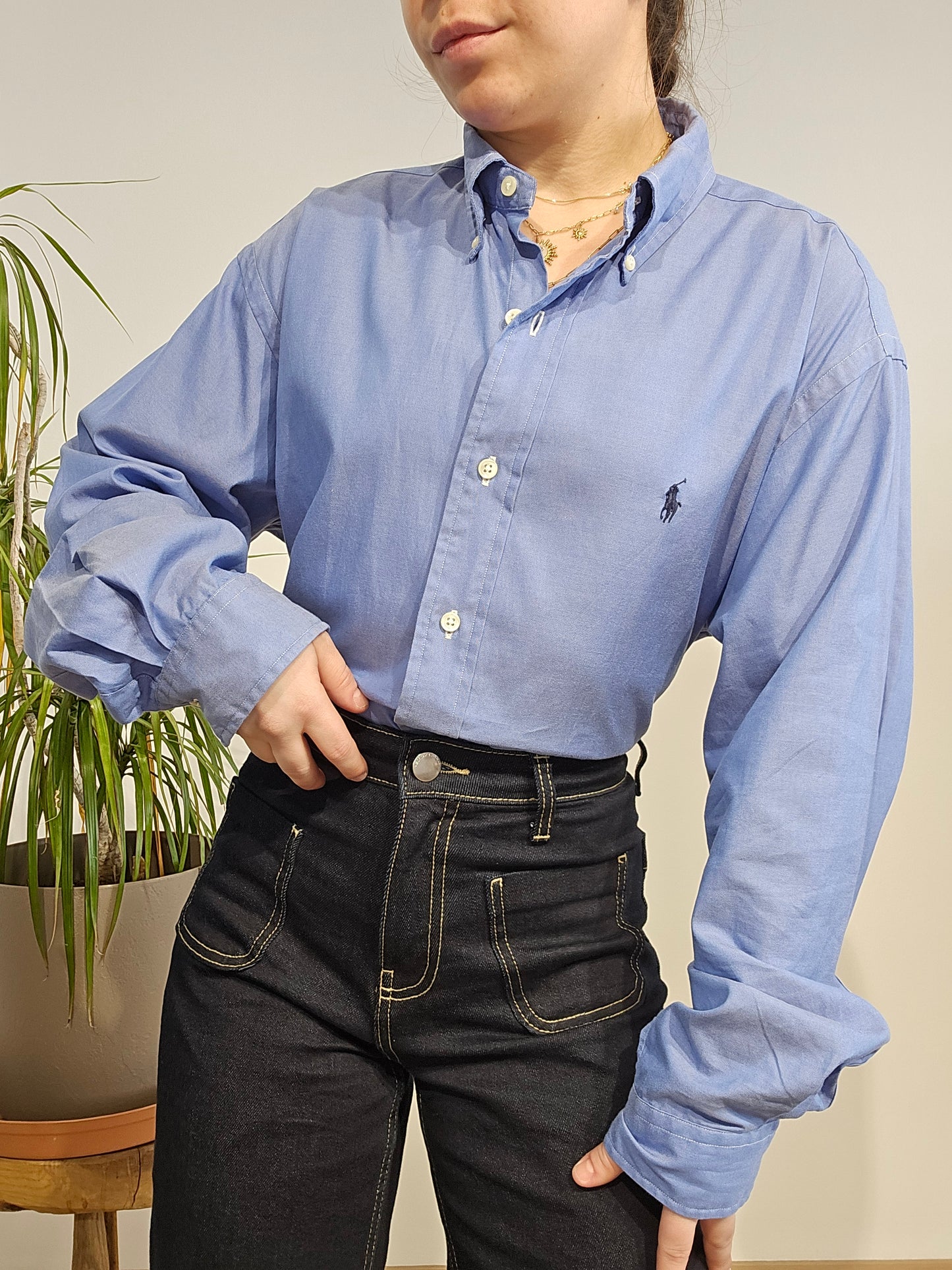 Chemise en coton bleu unie - XL