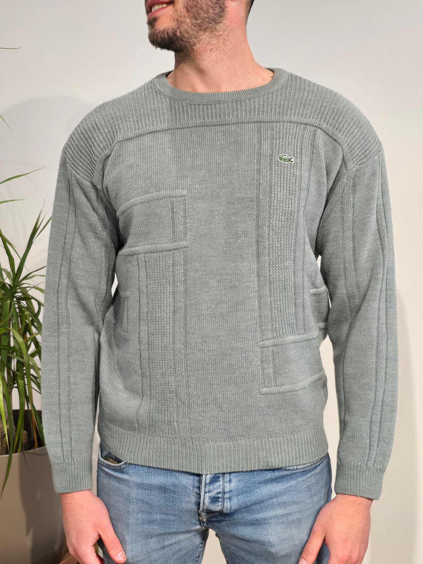 Pull col rond en maille gris vintage - M