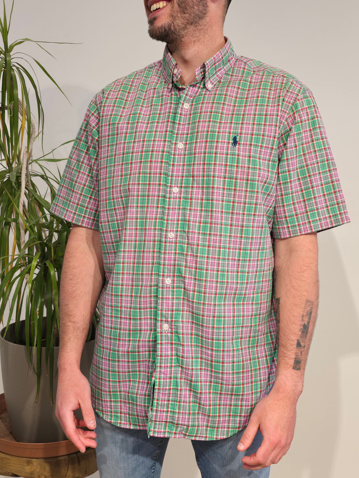 Chemise classic fit en coton à carreaux multicolore- L