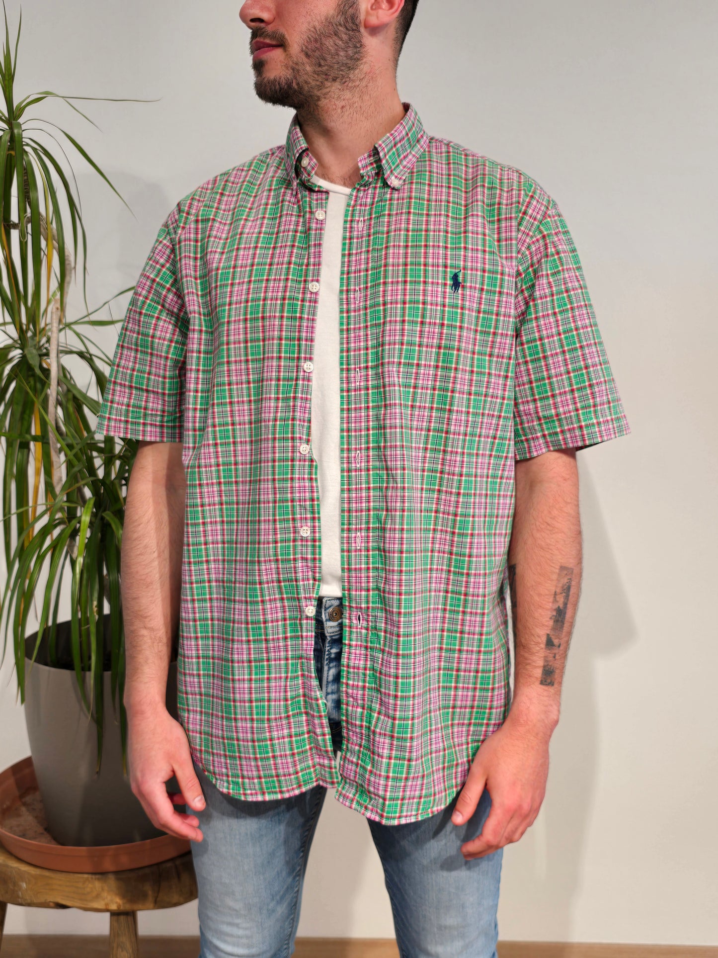 Chemise classic fit en coton à carreaux multicolore- L