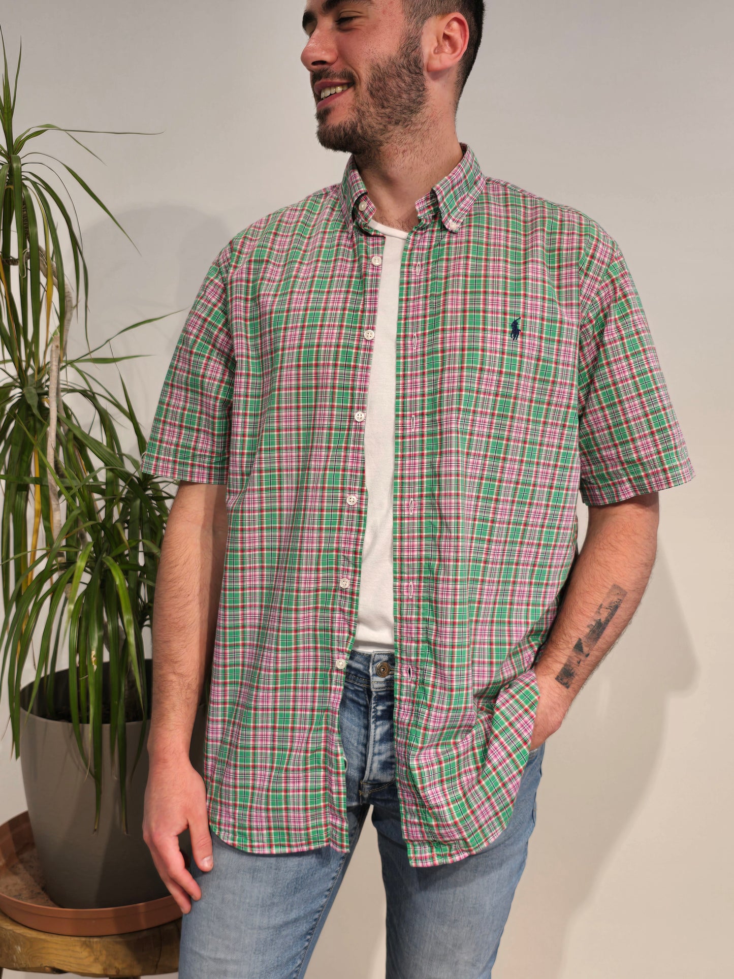 Chemise classic fit en coton à carreaux multicolore- L