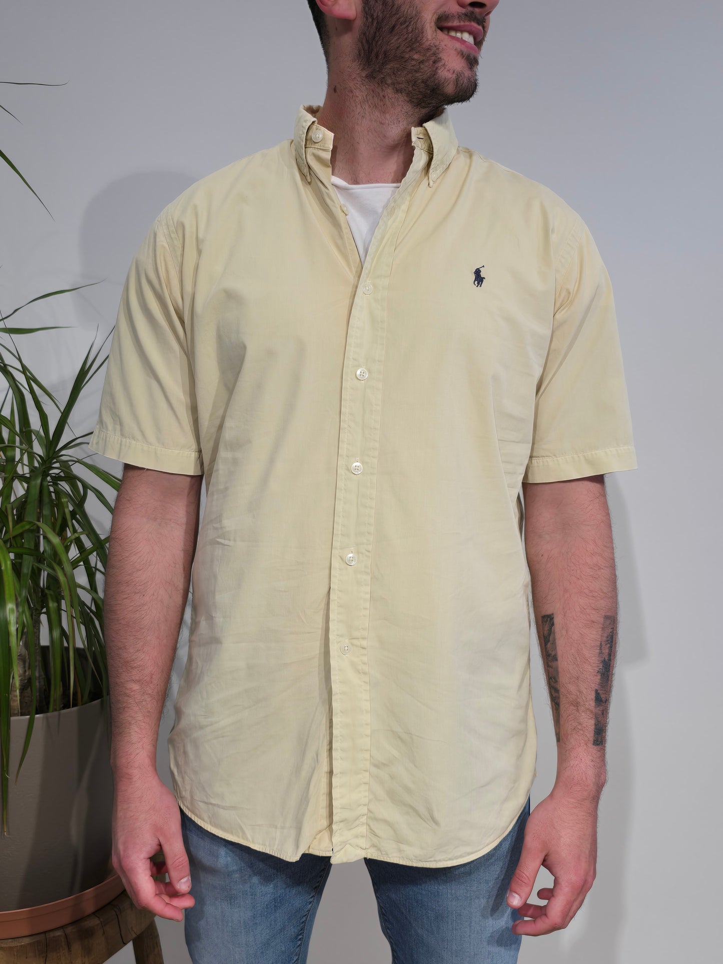 Chemise coupe Ellington en coton unie jaune pâle - M