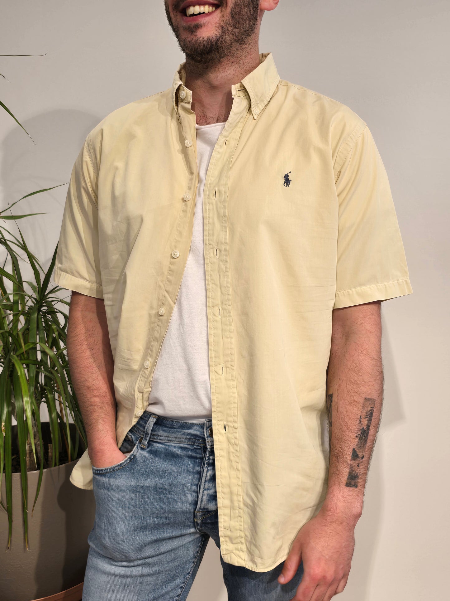 Chemise coupe Ellington en coton unie jaune pâle - M