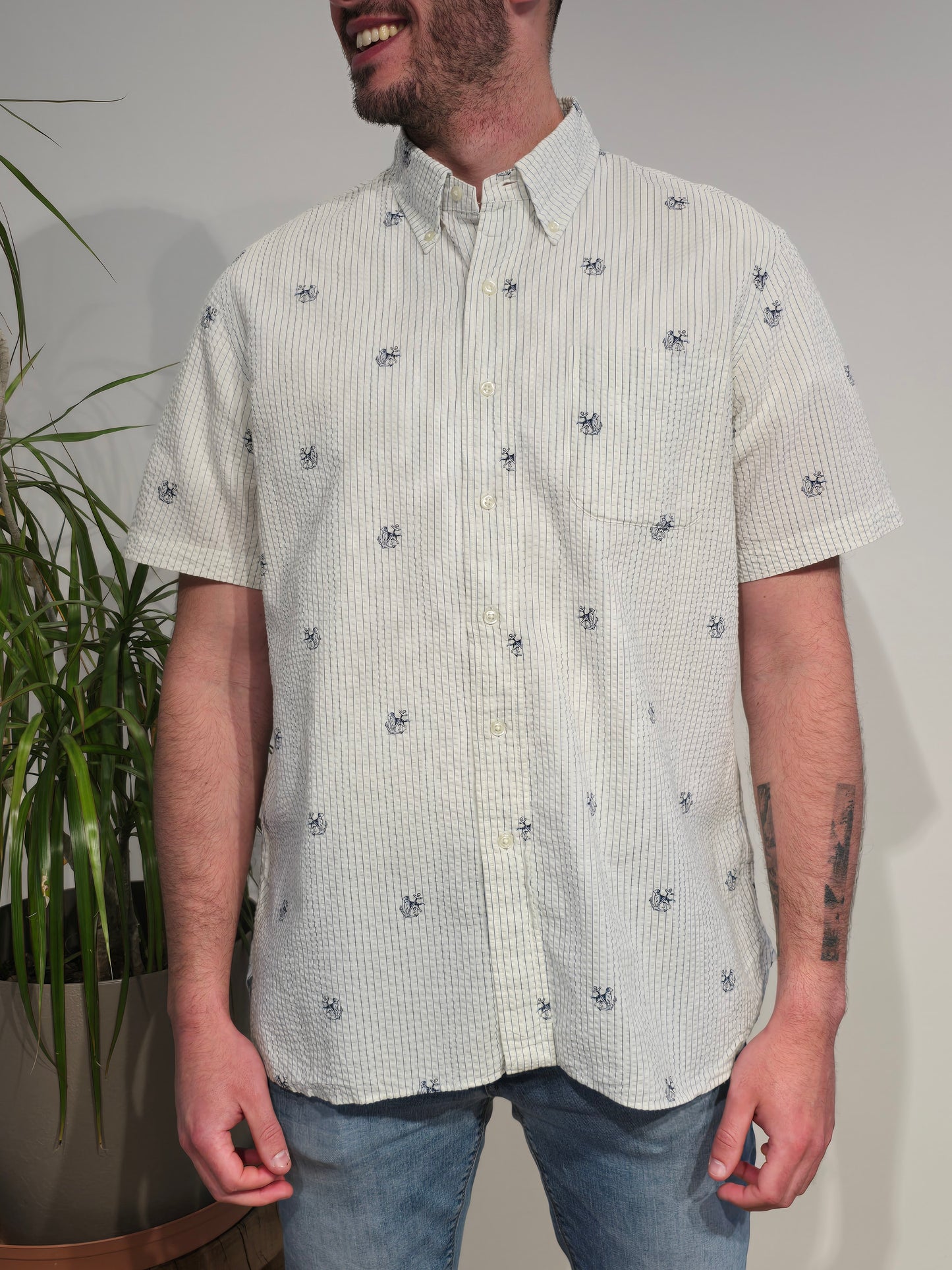 Chemise coupe Seersucker en coton à motifs - L
