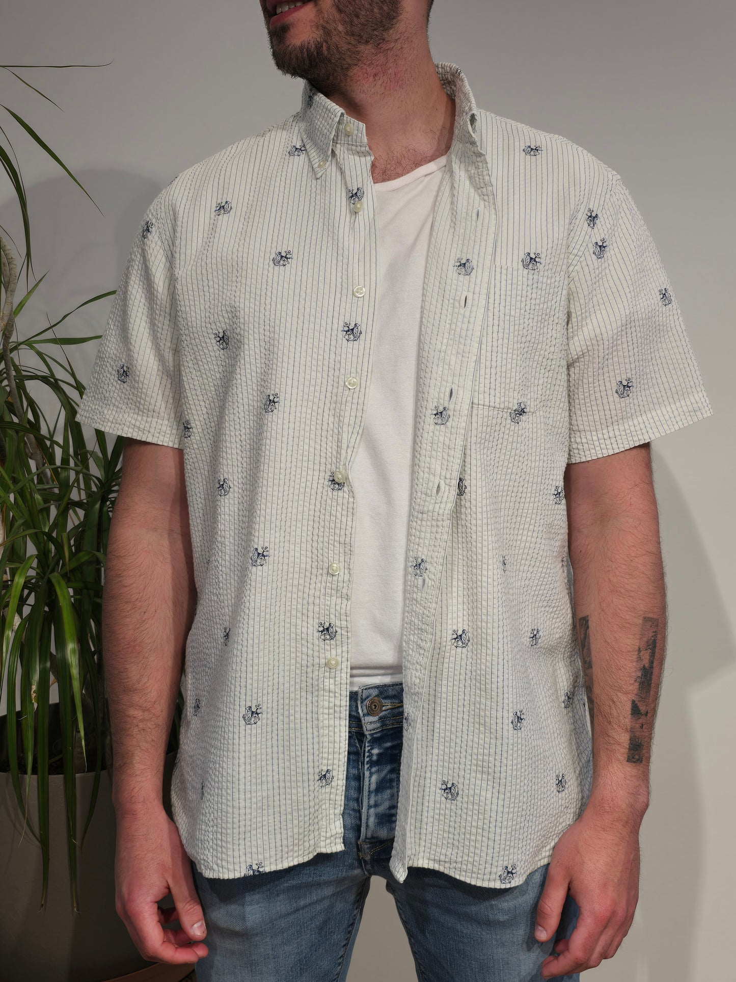 Chemise coupe Seersucker en coton à motifs - L
