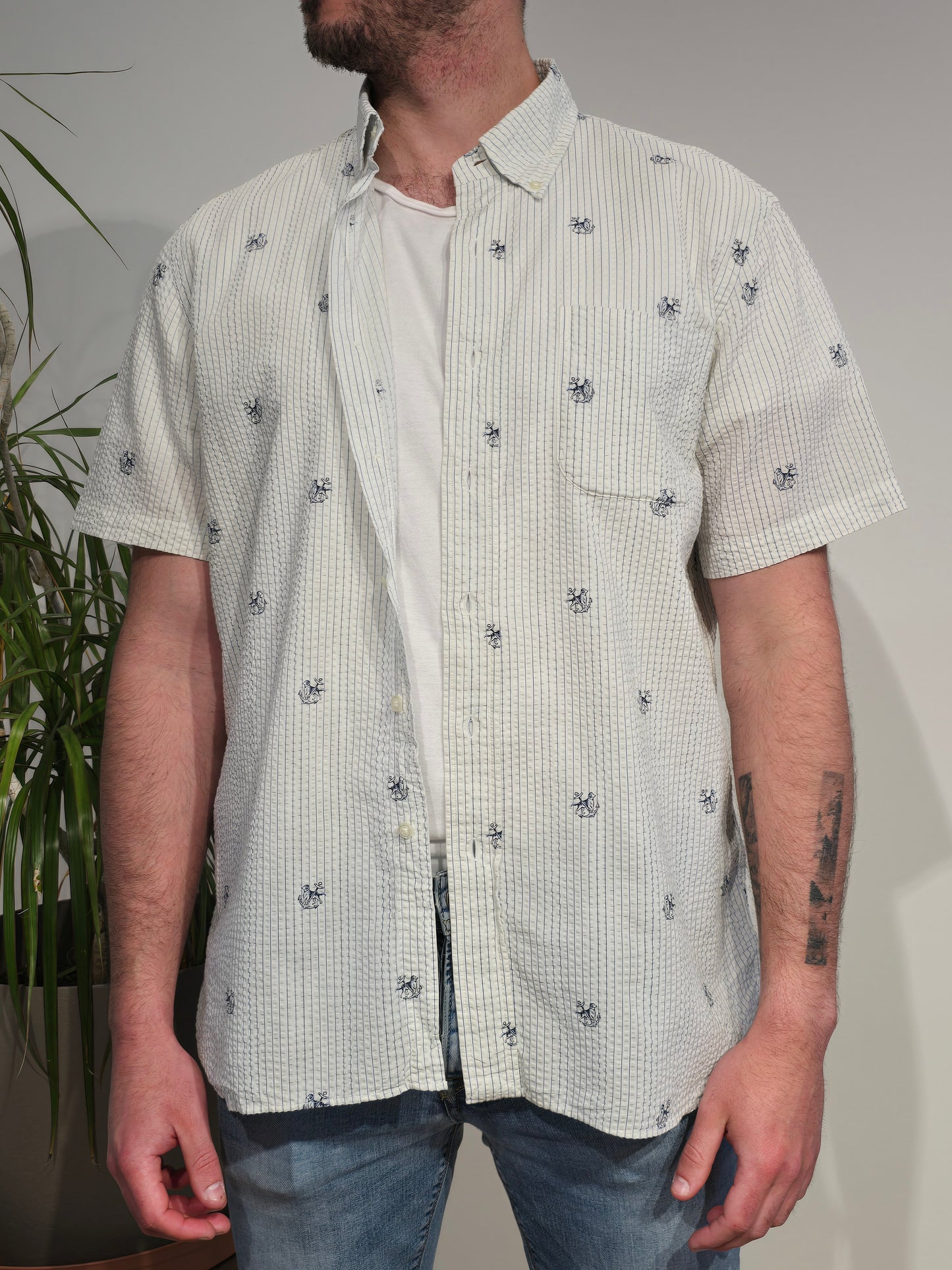 Chemise coupe Seersucker en coton à motifs - L