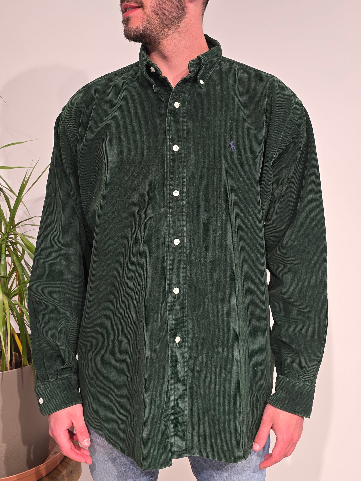 Chemise Blaire en velours côtelé vert - XL