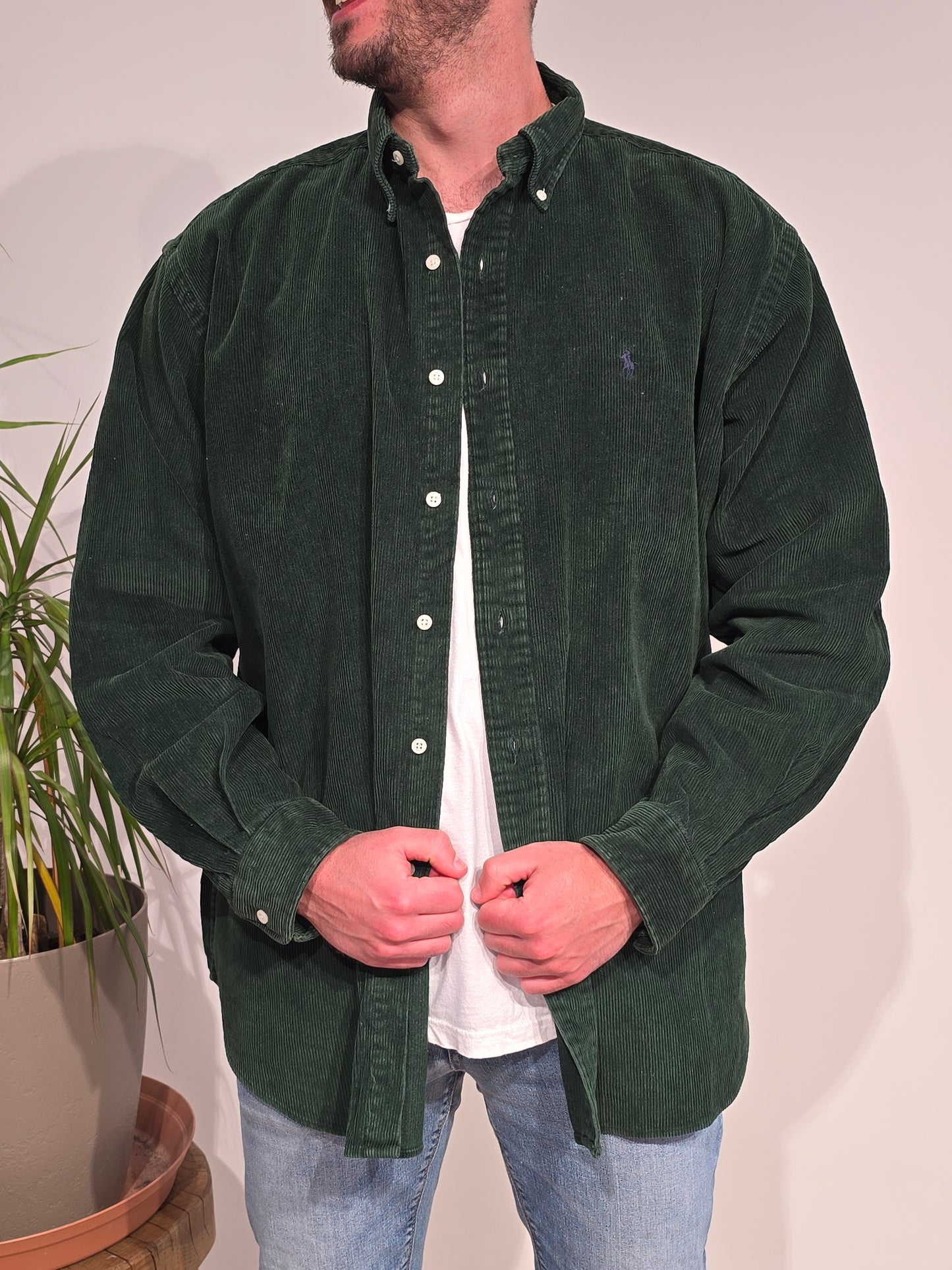 Chemise Blaire en velours côtelé vert - XL