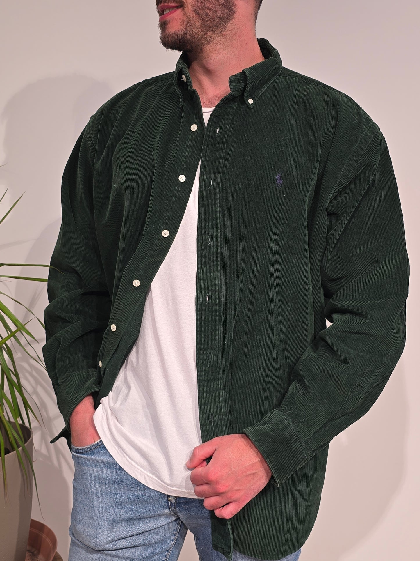 Chemise Blaire en velours côtelé vert - XL