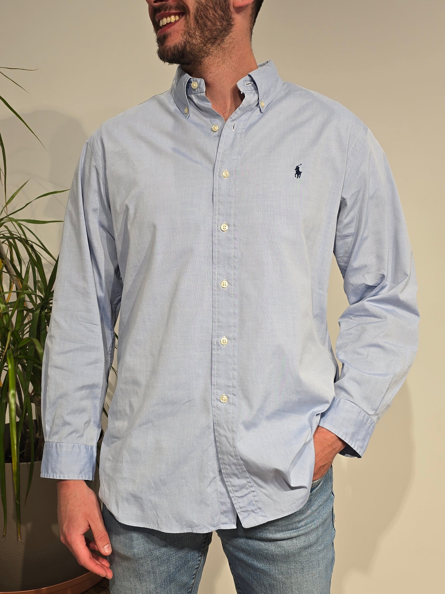 Chemise coupe custom fit en coton bleu ciel - L