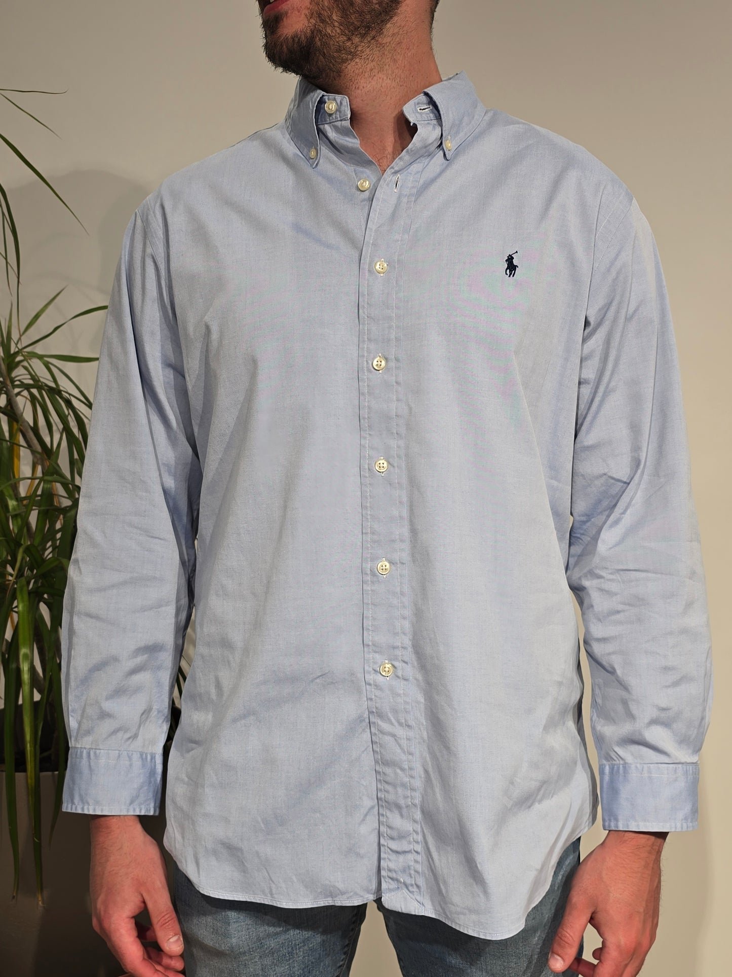 Chemise coupe custom fit en coton bleu ciel - L