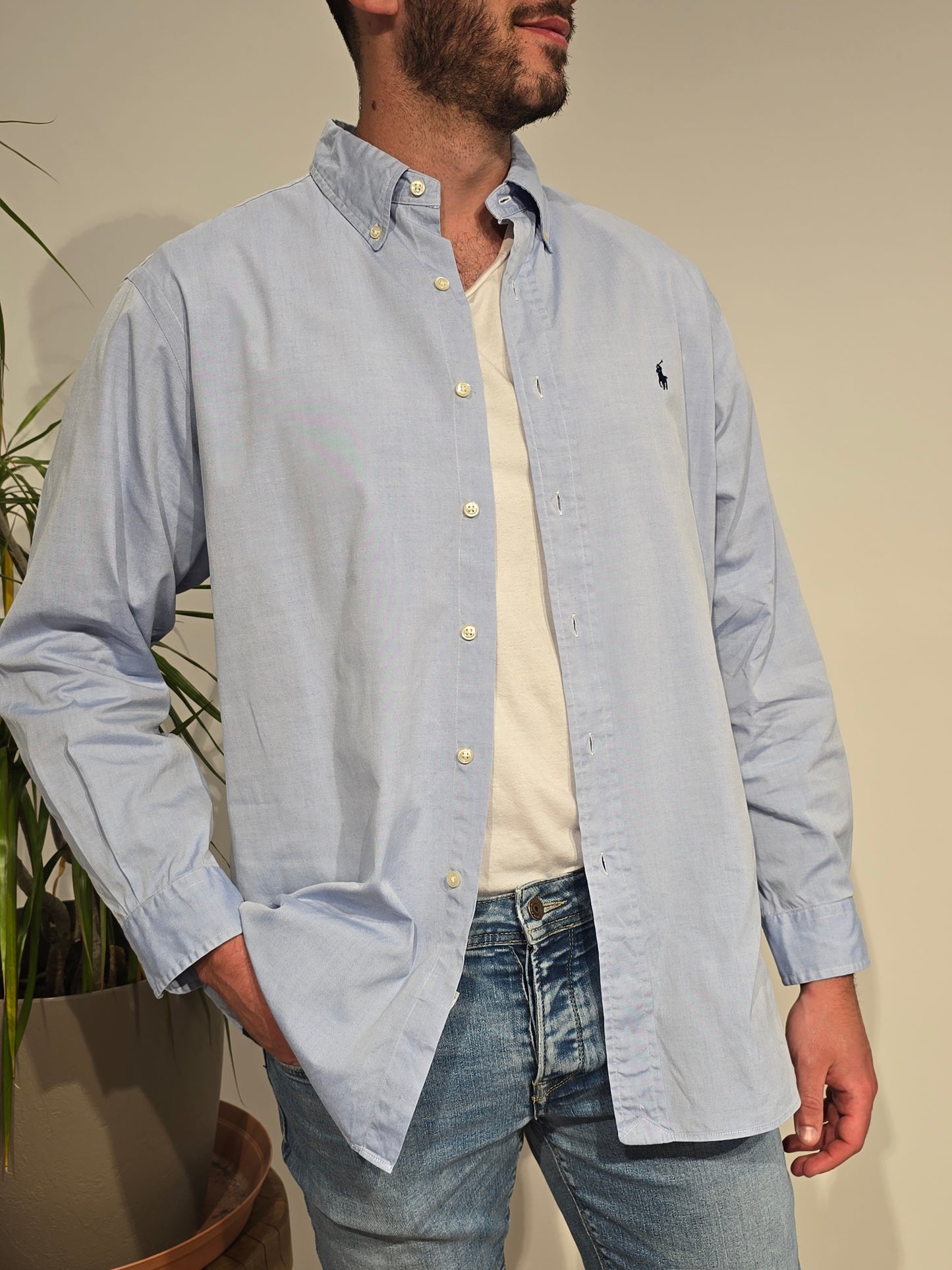 Chemise coupe custom fit en coton bleu ciel - L