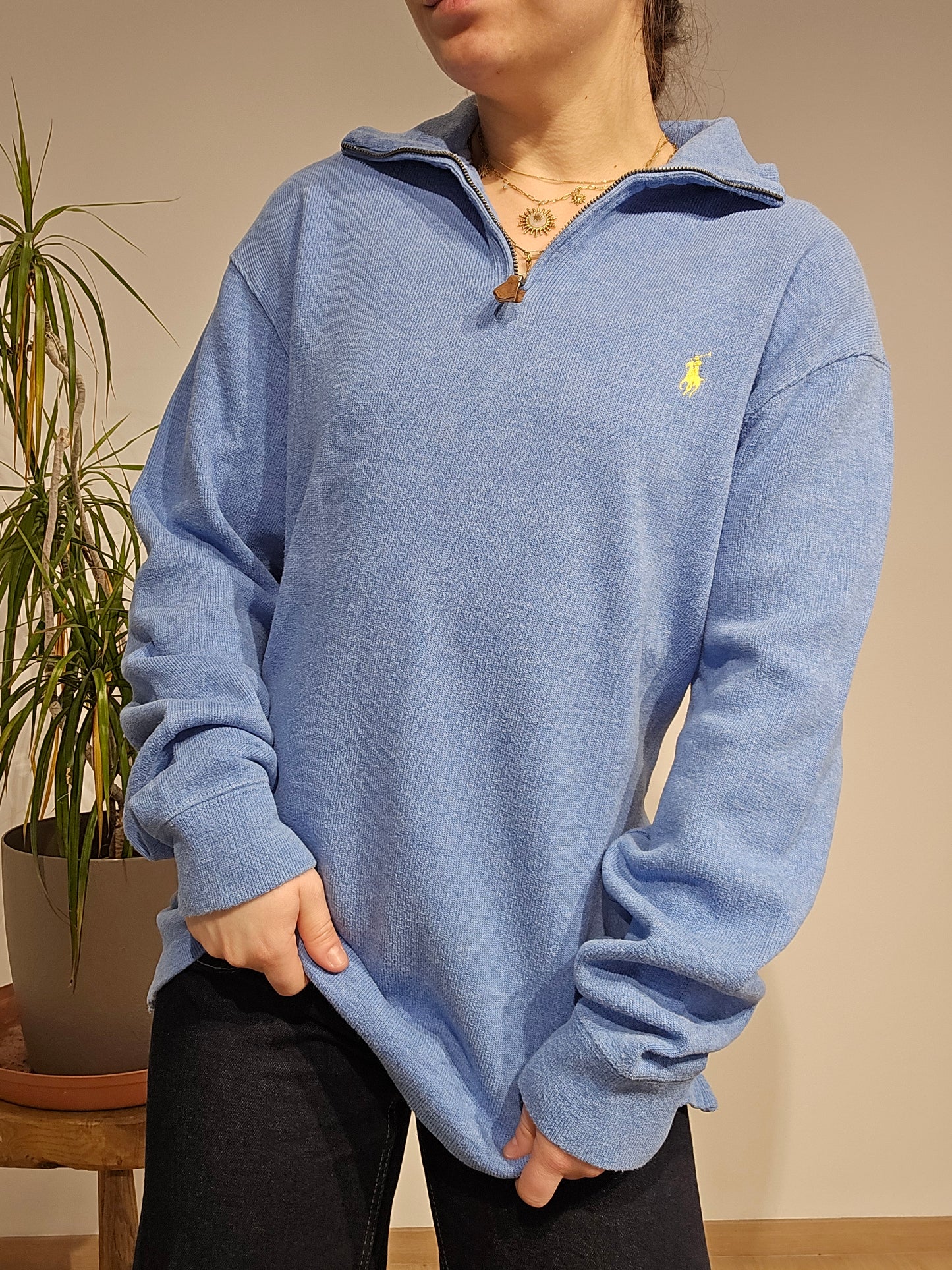 Pull camionneur en coton bleu ciel - M