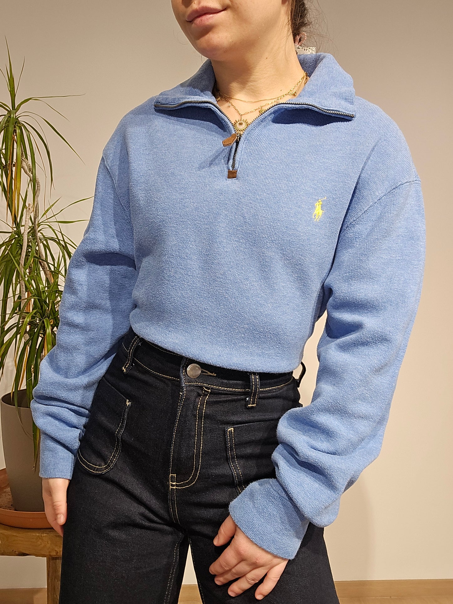 Pull camionneur en coton bleu ciel - M