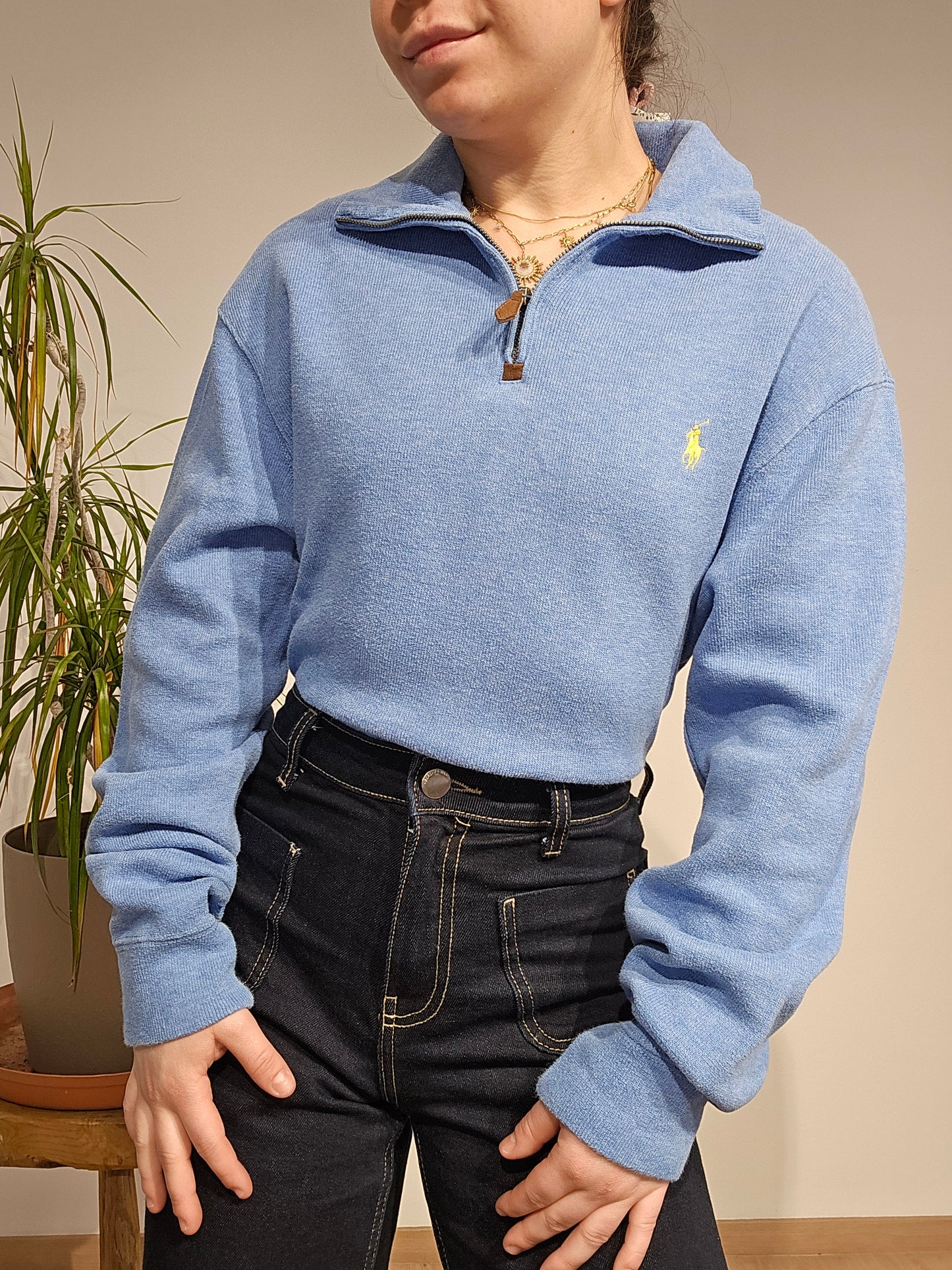 Pull camionneur en coton bleu ciel - M
