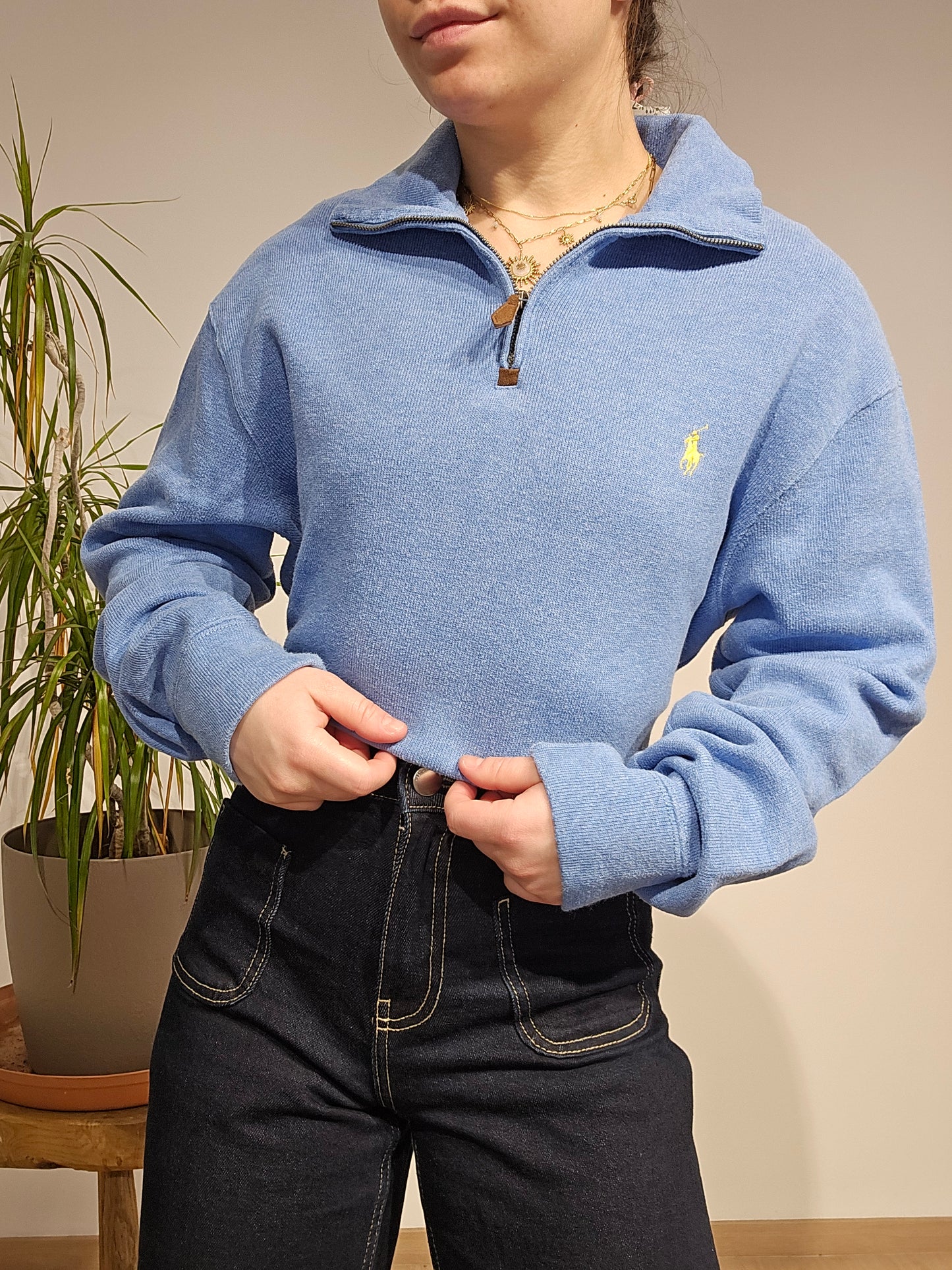Pull camionneur en coton bleu ciel - M