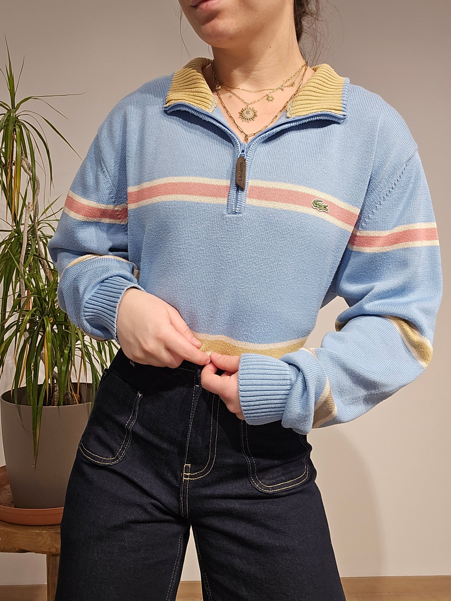 Pull camionneur en coton bleu ciel à rayures - L