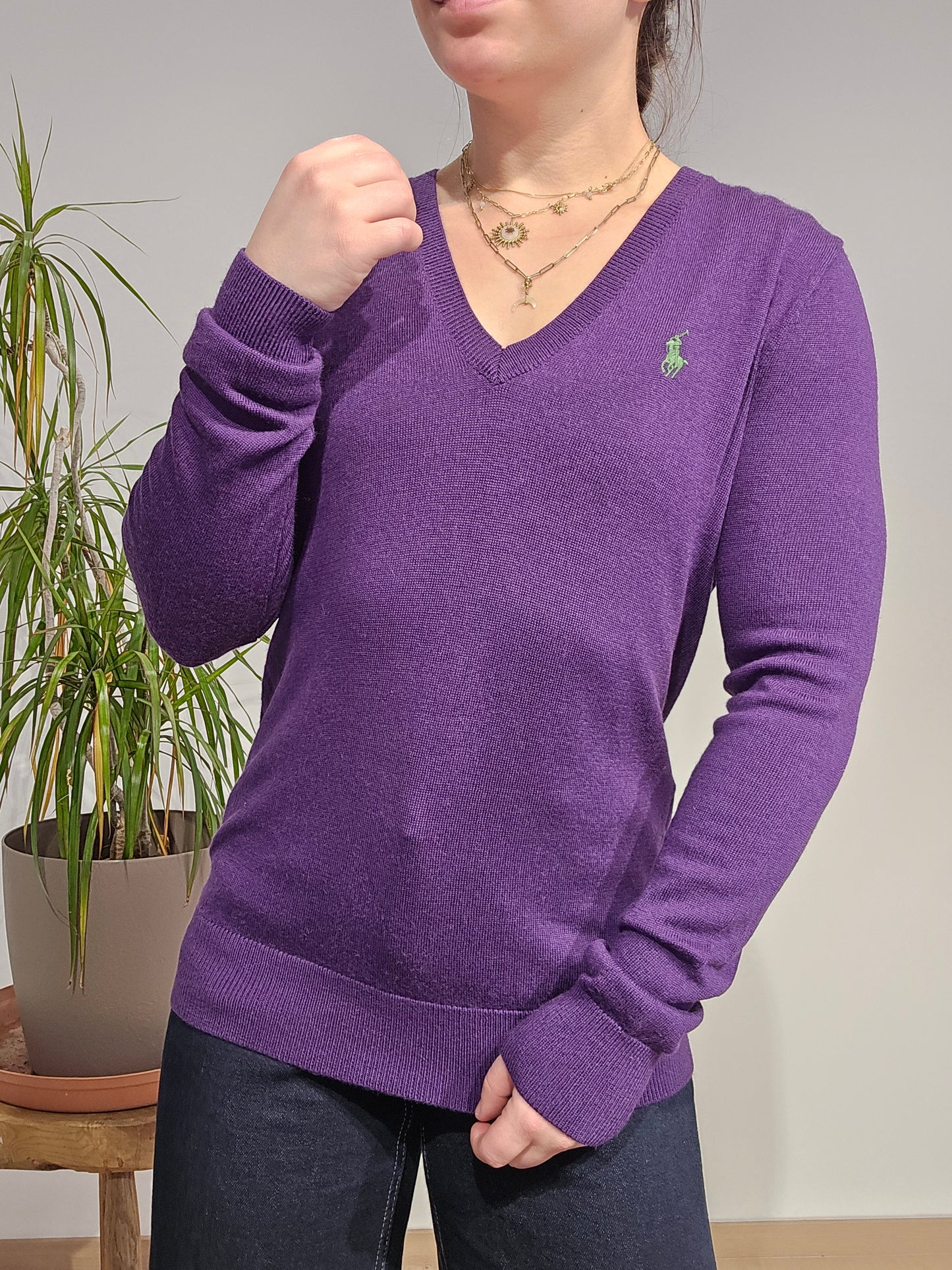 Pull léger col V violet - S