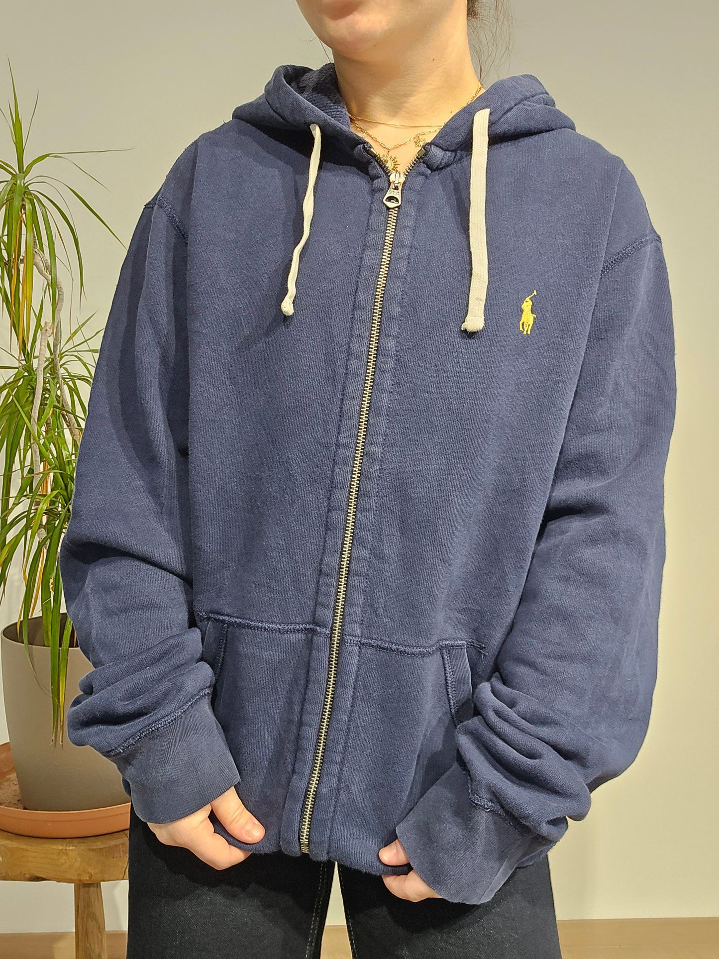 Sweat à capuche en coton marine - L